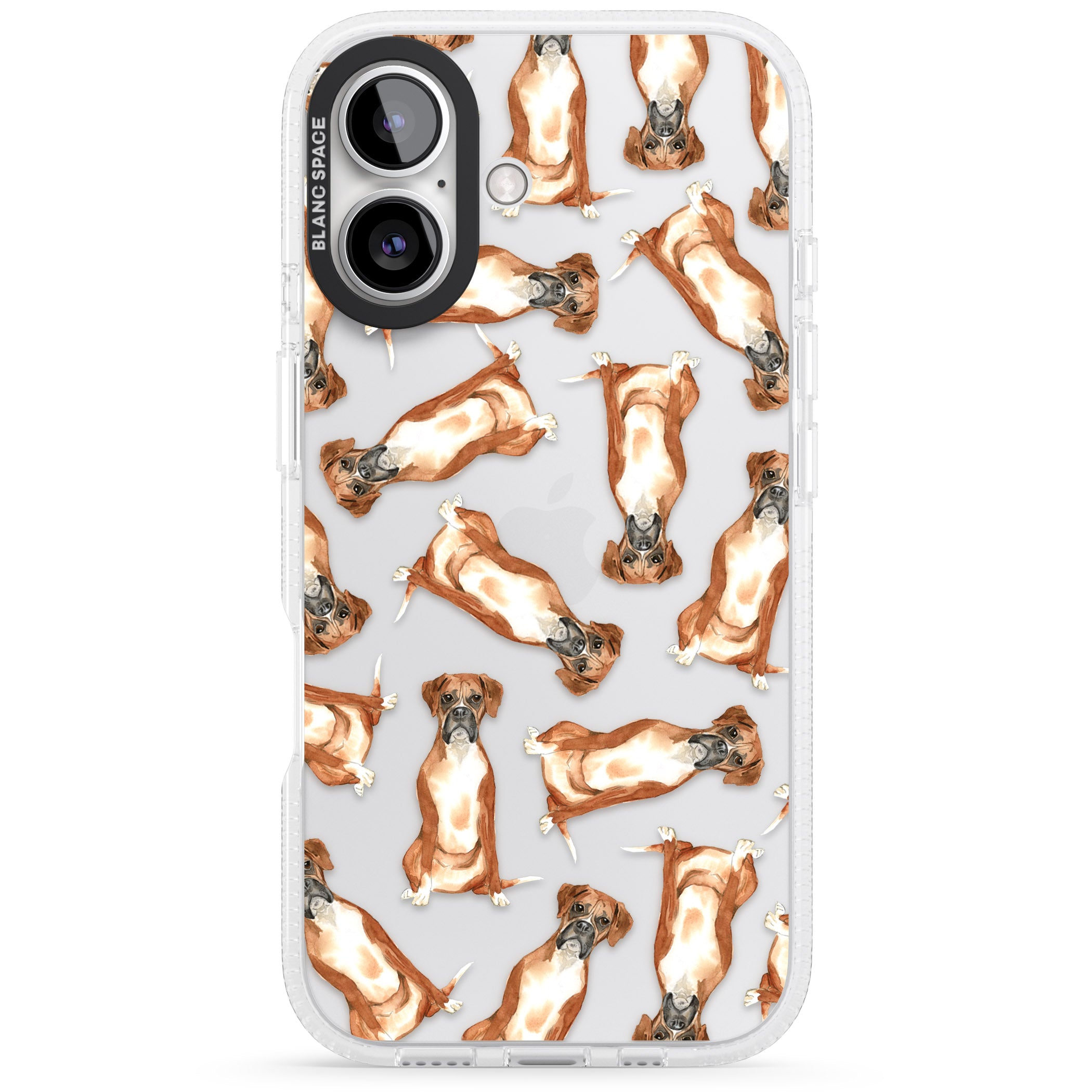 Boxer Watercolour Dog Pattern iPhone 16 / 16 Plus Clear Case Impact Air - Blanc Space