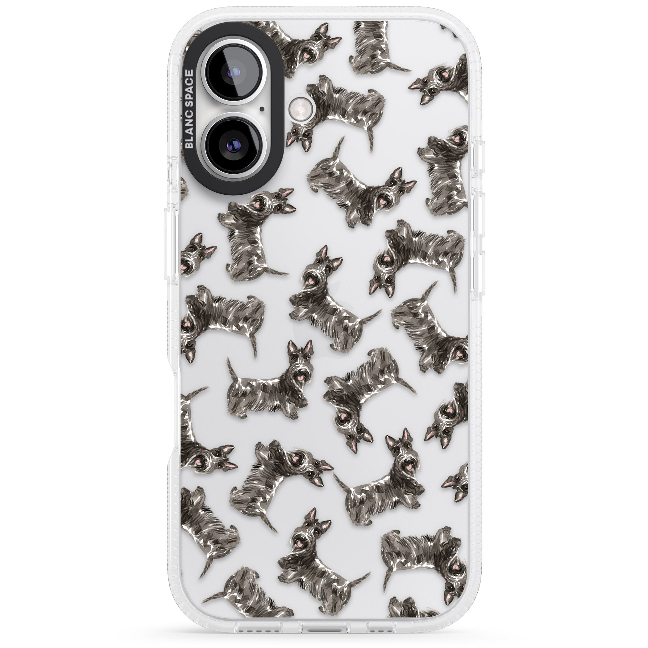 Scottish Terrier Watercolour Dog Pattern iPhone 16 / 16 Plus Clear Case Impact Air - Blanc Space