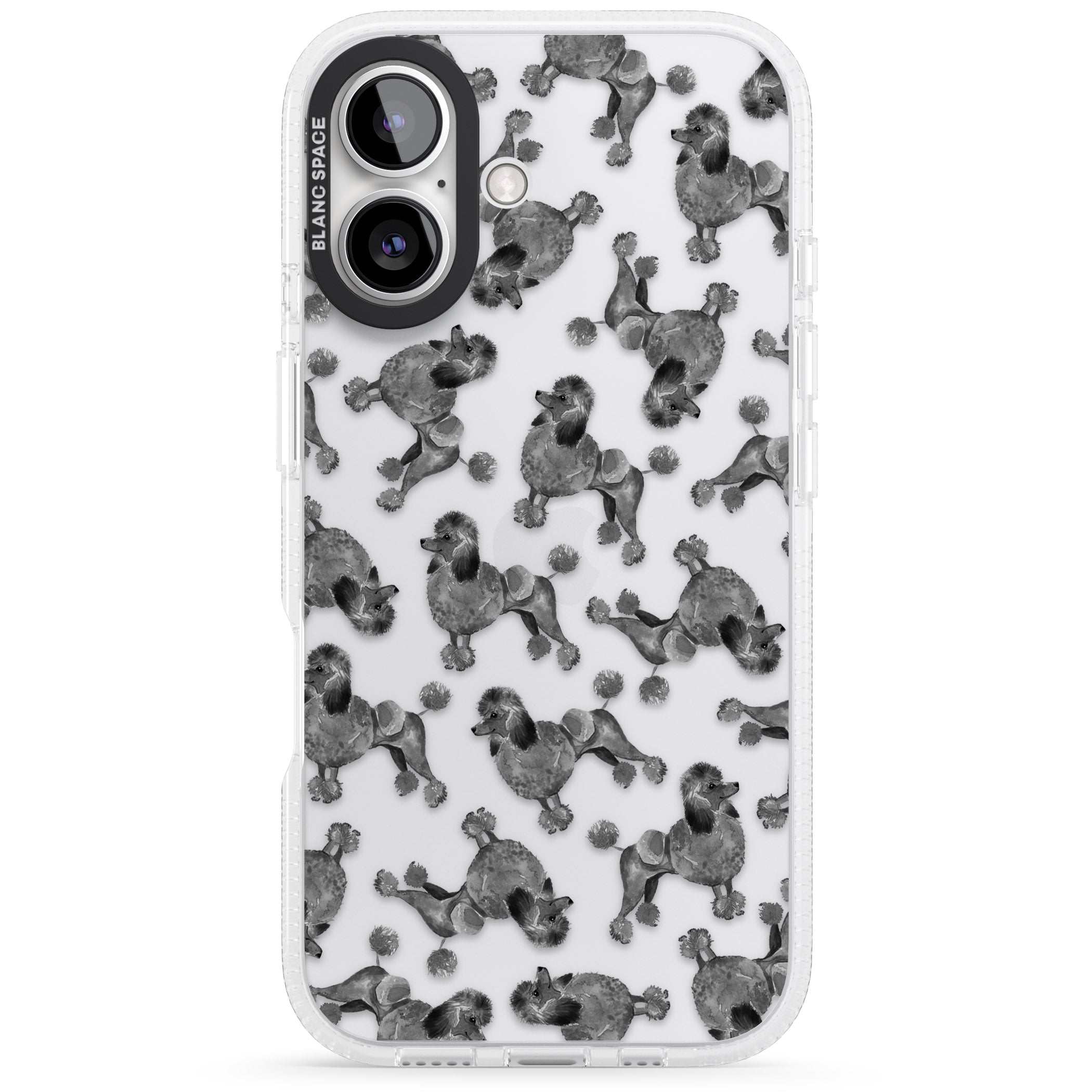 Poodle (Black) Watercolour Dog Pattern iPhone 16 / 16 Plus Clear Case Impact Air - Blanc Space