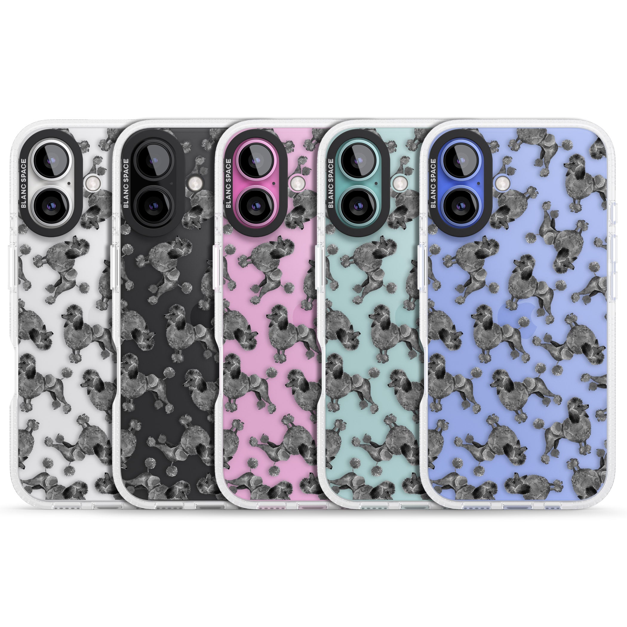Poodle (Black) Watercolour Dog Pattern iPhone 16 / 16 Plus Clear Case Impact Air - Blanc Space