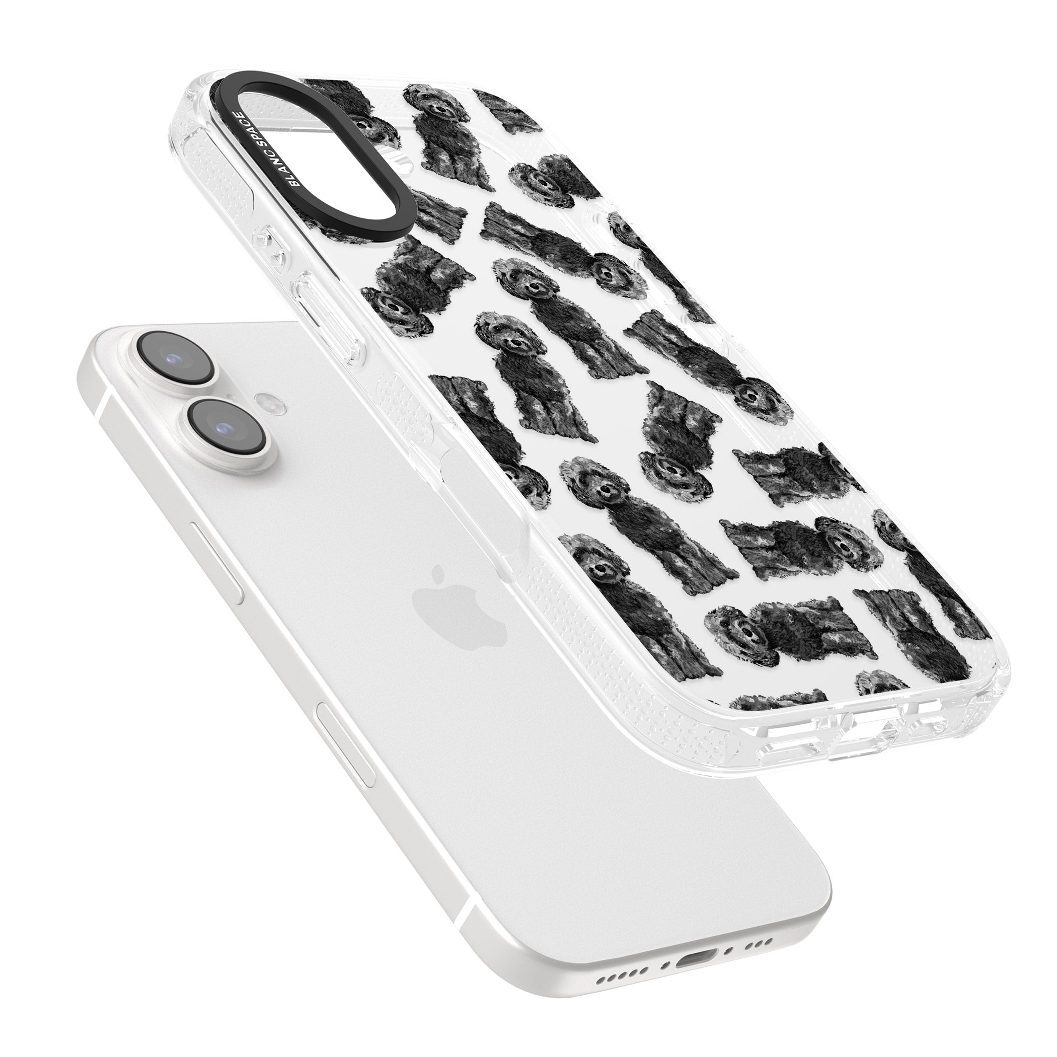 Cockapoo (Black) Watercolour Dog Pattern iPhone 16 / 16 Plus Clear Case Impact Air - Blanc Space