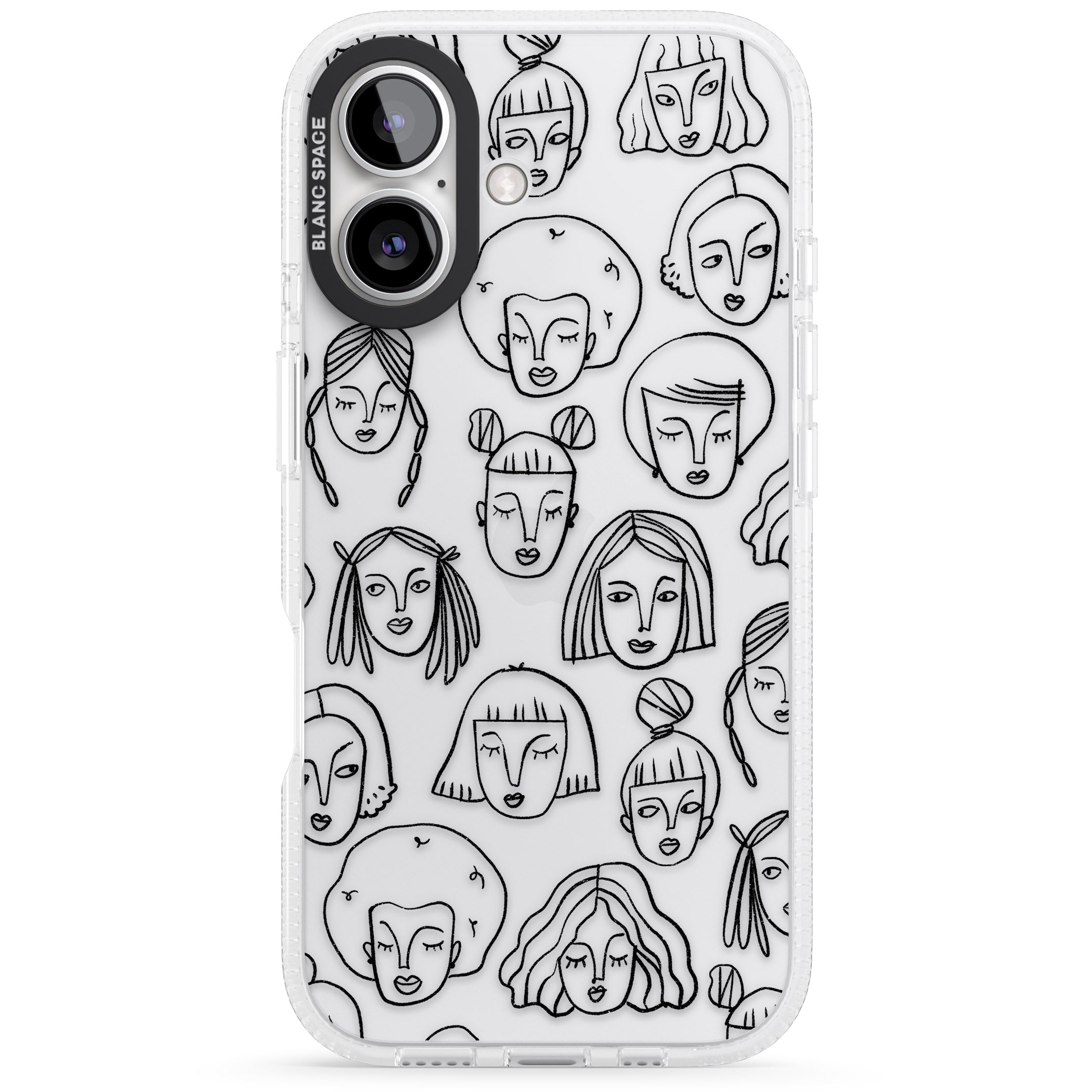 Girl Portrait Doodles iPhone 16 / 16 Plus Clear Case Impact Air - Blanc Space