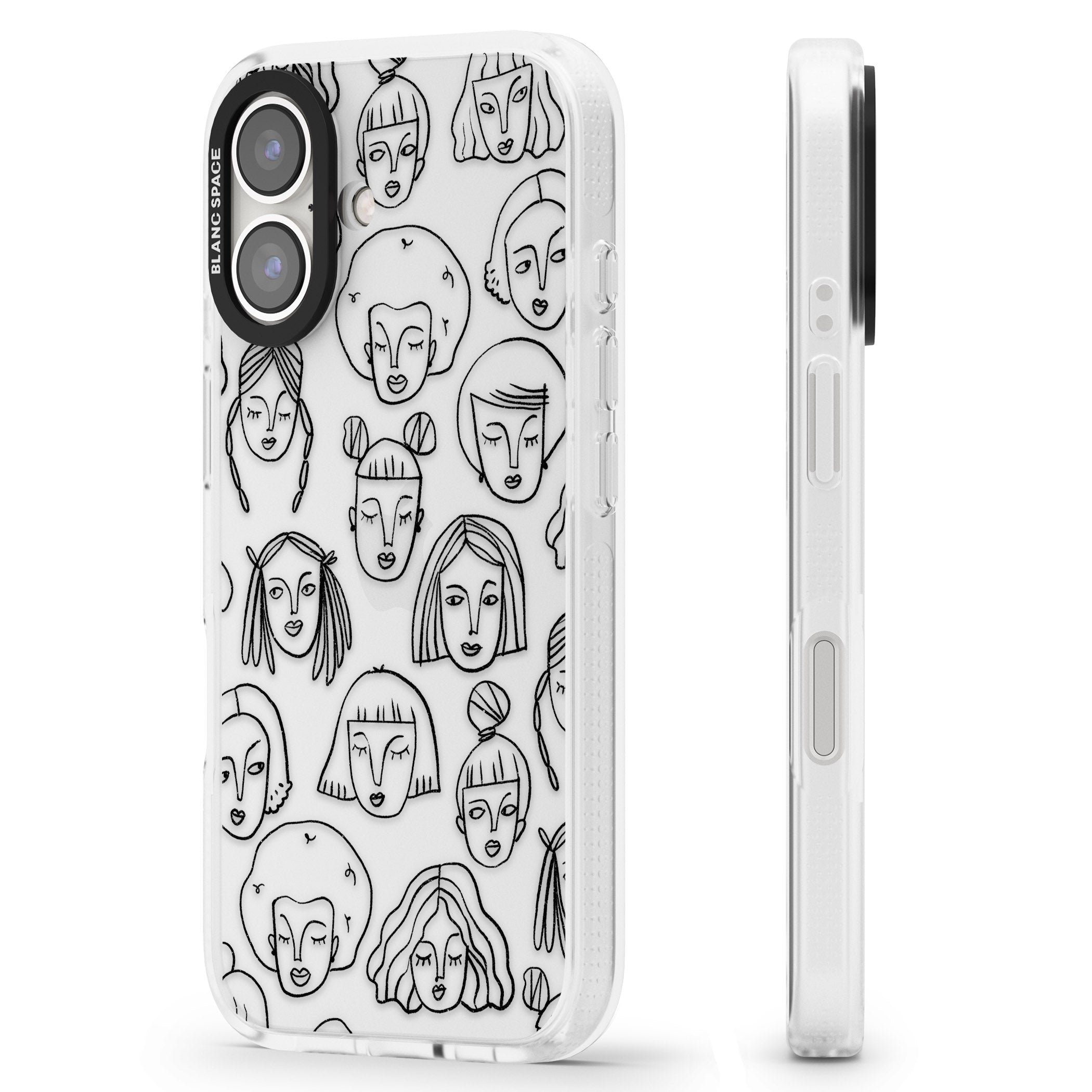 Girl Portrait Doodles iPhone 16 / 16 Plus Clear Case Impact Air - Blanc Space