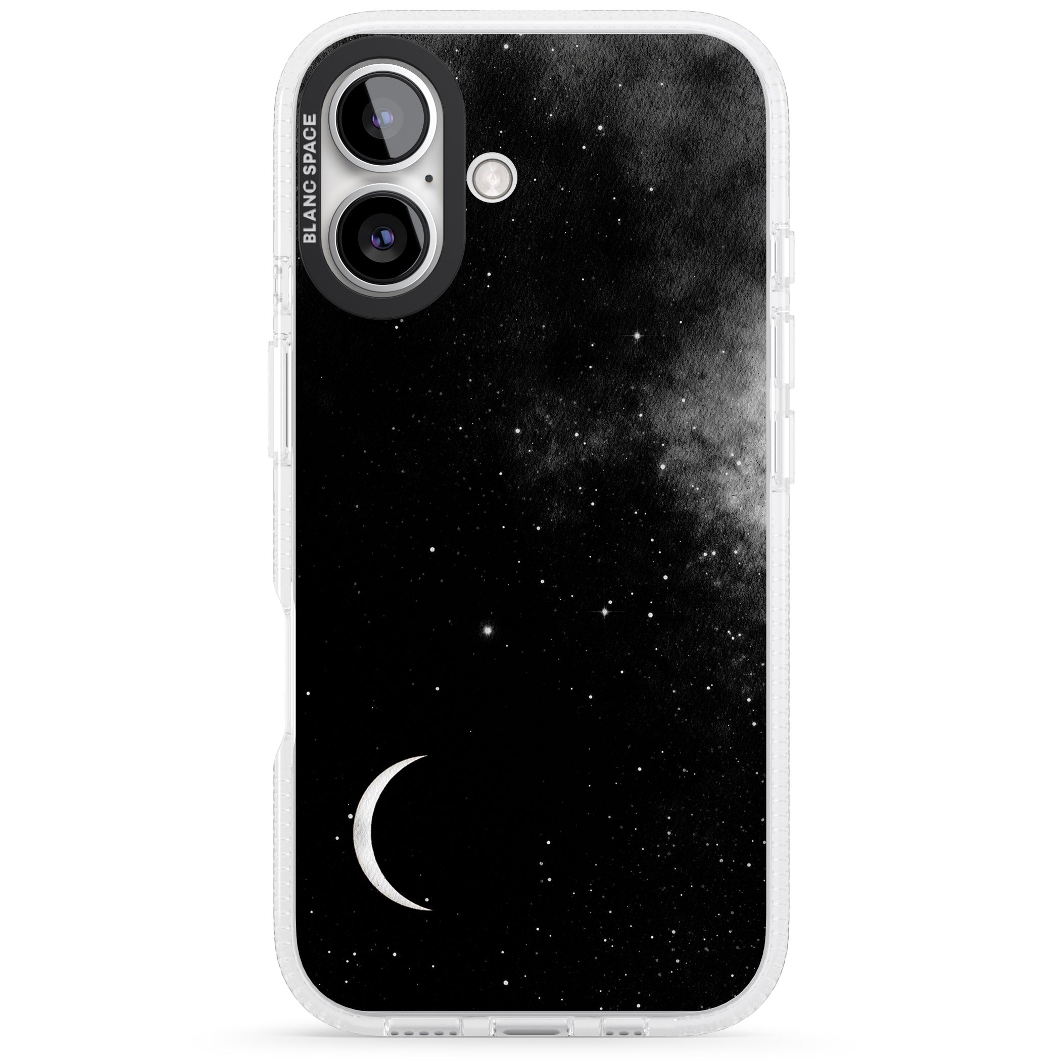 Night Sky Galaxies: Crescent Moon iPhone 16 / 16 Plus Clear Case Impact Air - Blanc Space