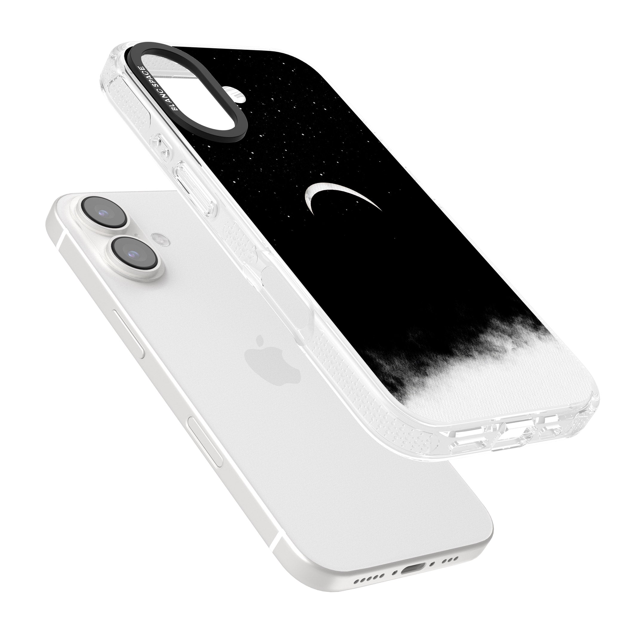 Upside Down Crescent Moon iPhone 16 / 16 Plus Clear Case Impact Air - Blanc Space