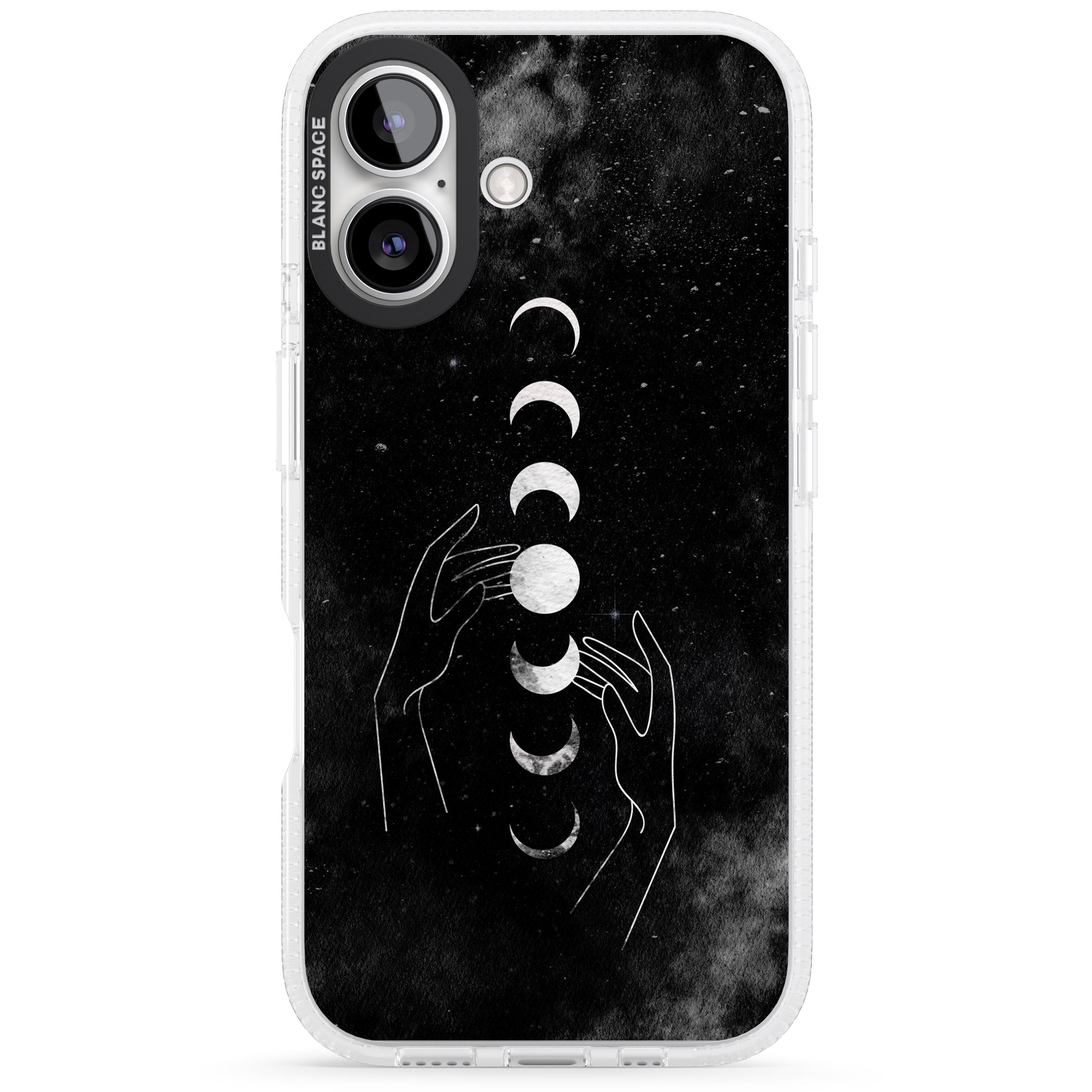 Moon Phases and Hands iPhone 16 / 16 Plus Clear Case Impact Air - Blanc Space