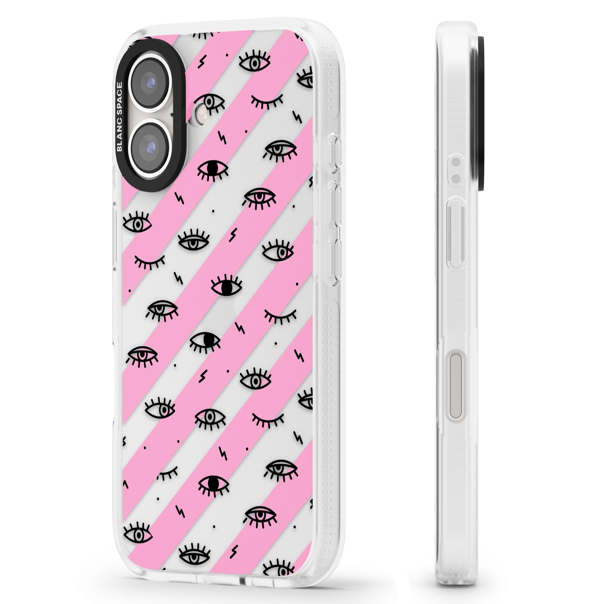 Pink Stripe Eyes iPhone 16 / 16 Plus Clear Case Impact Air - Blanc Space
