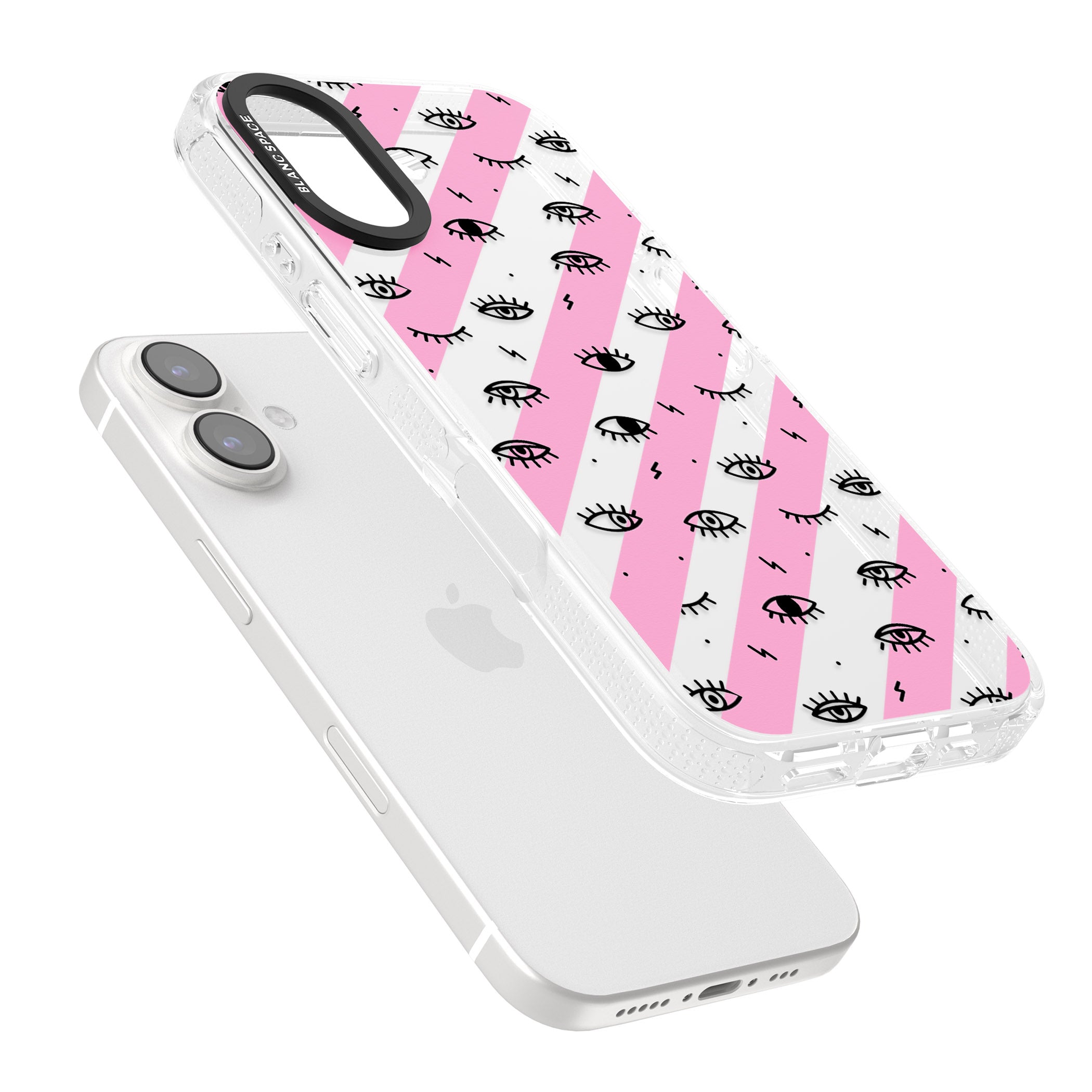Pink Stripe Eyes iPhone 16 / 16 Plus Clear Case Impact Air - Blanc Space