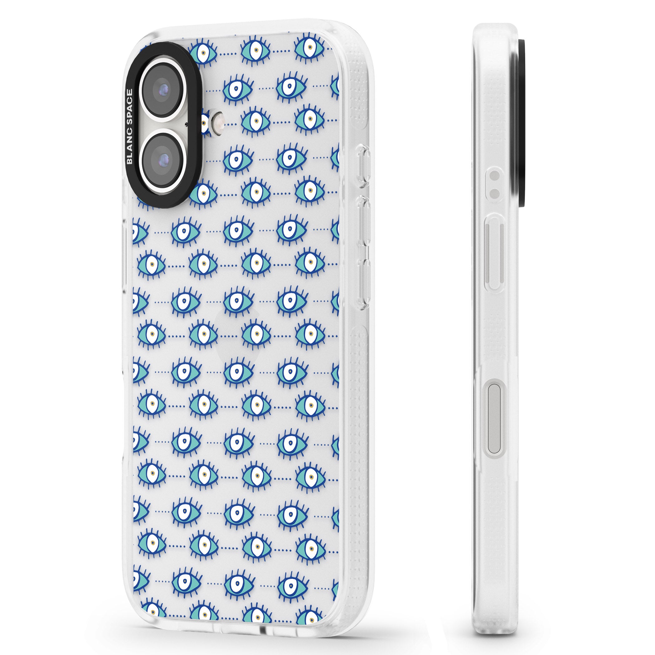 Crazy Eyes (Clear) Psychedelic Eyes Pattern iPhone 16 / 16 Plus Clear Case Impact Air - Blanc Space