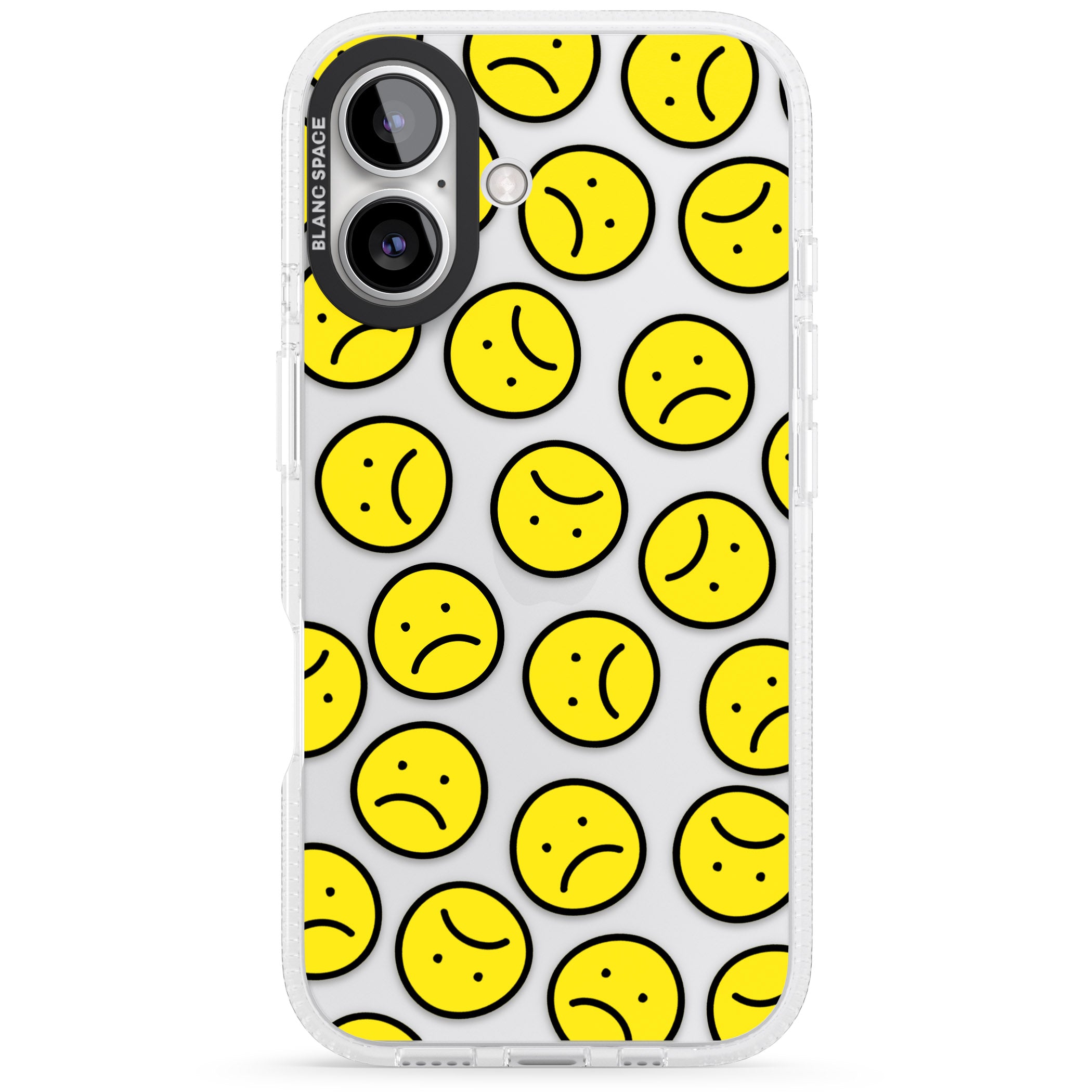 Sad Face Clear Pattern iPhone 16 / 16 Plus Clear Case Impact Air - Blanc Space
