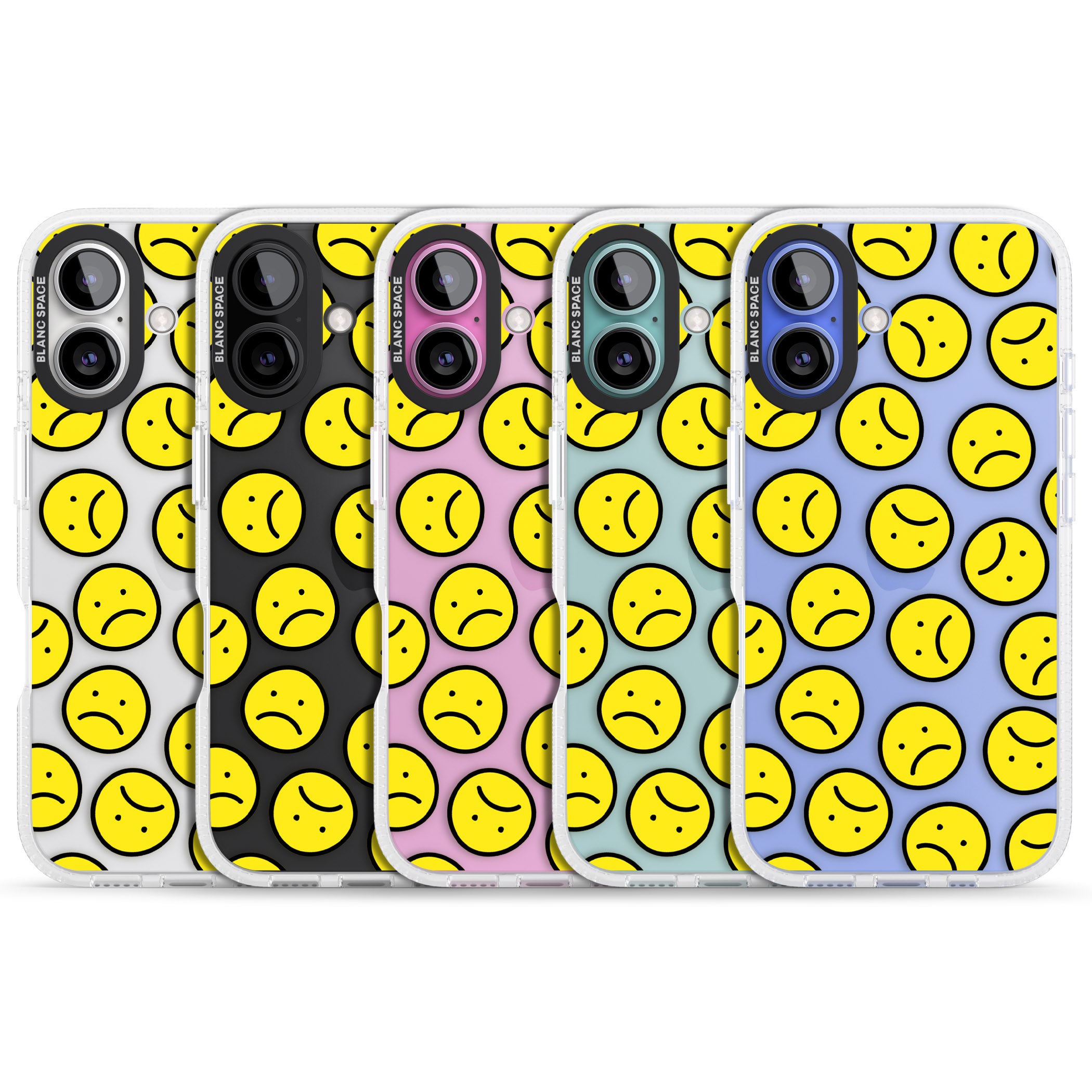 Sad Face Clear Pattern iPhone 16 / 16 Plus Clear Case Impact Air - Blanc Space