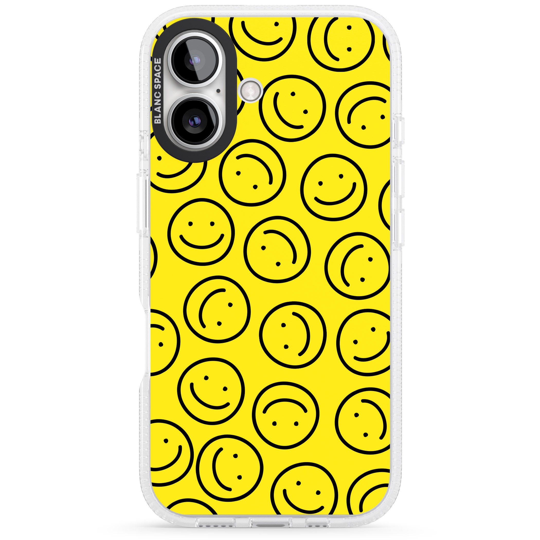 Happy Face Pattern iPhone 16 / 16 Plus Clear Case Impact Air - Blanc Space