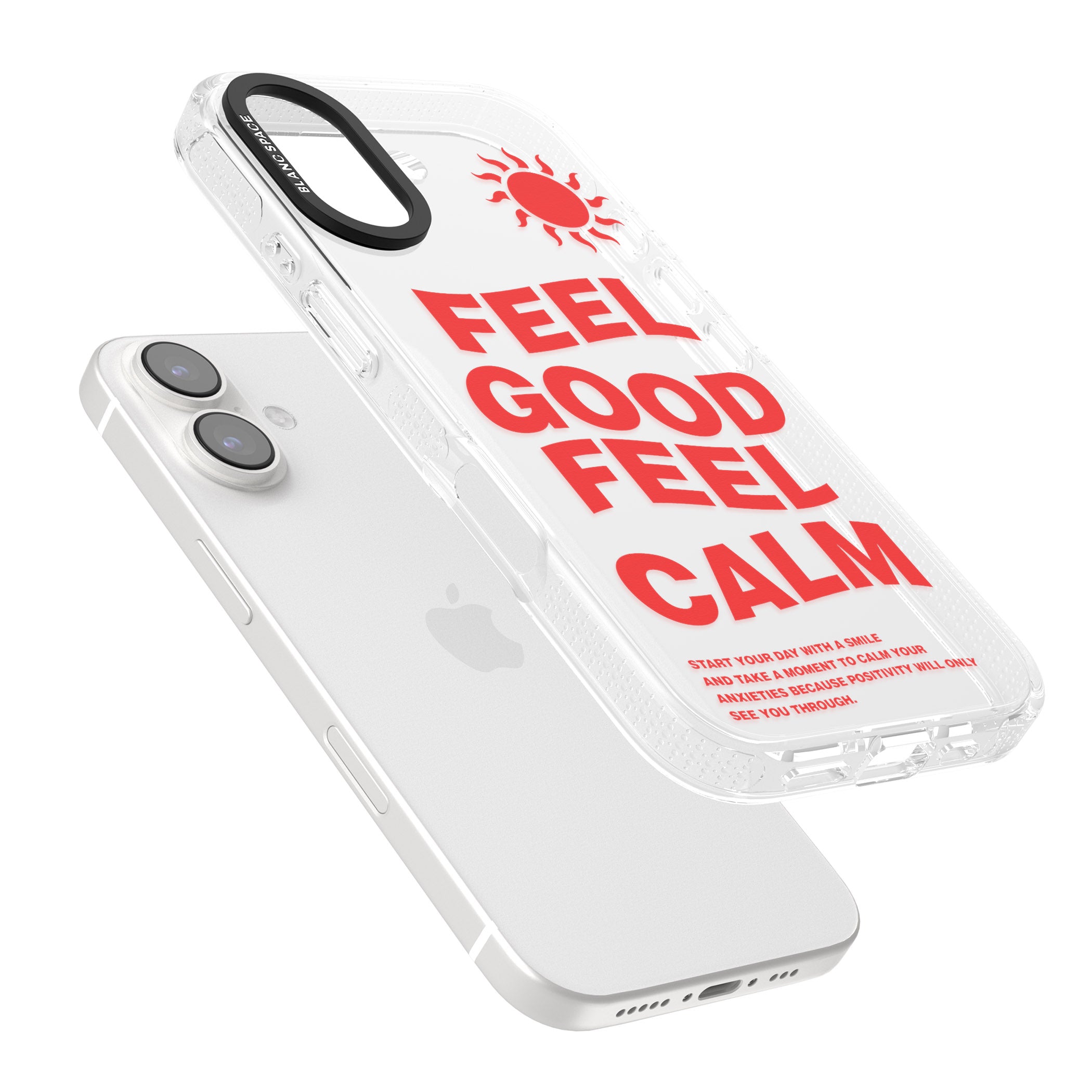 Feel Good Feel Calm (Red) iPhone 16 / 16 Plus Clear Case Impact Air - Blanc Space
