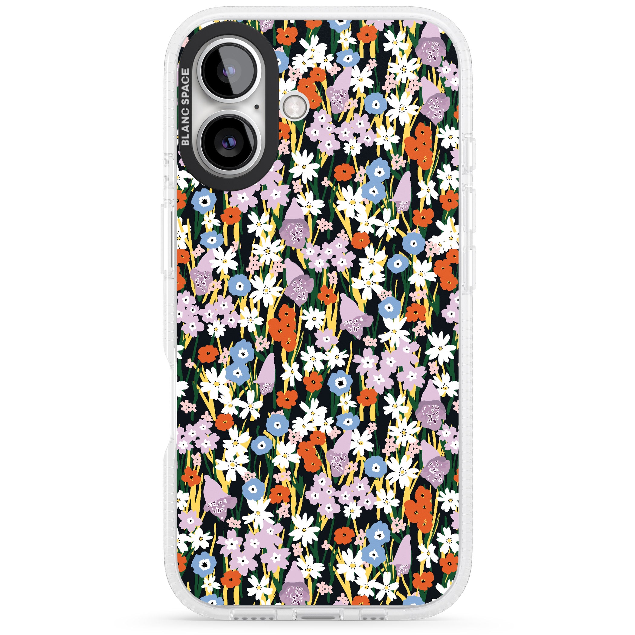 Energetic Floral Mix: Solid iPhone 16 / 16 Plus Clear Case Impact Air - Blanc Space