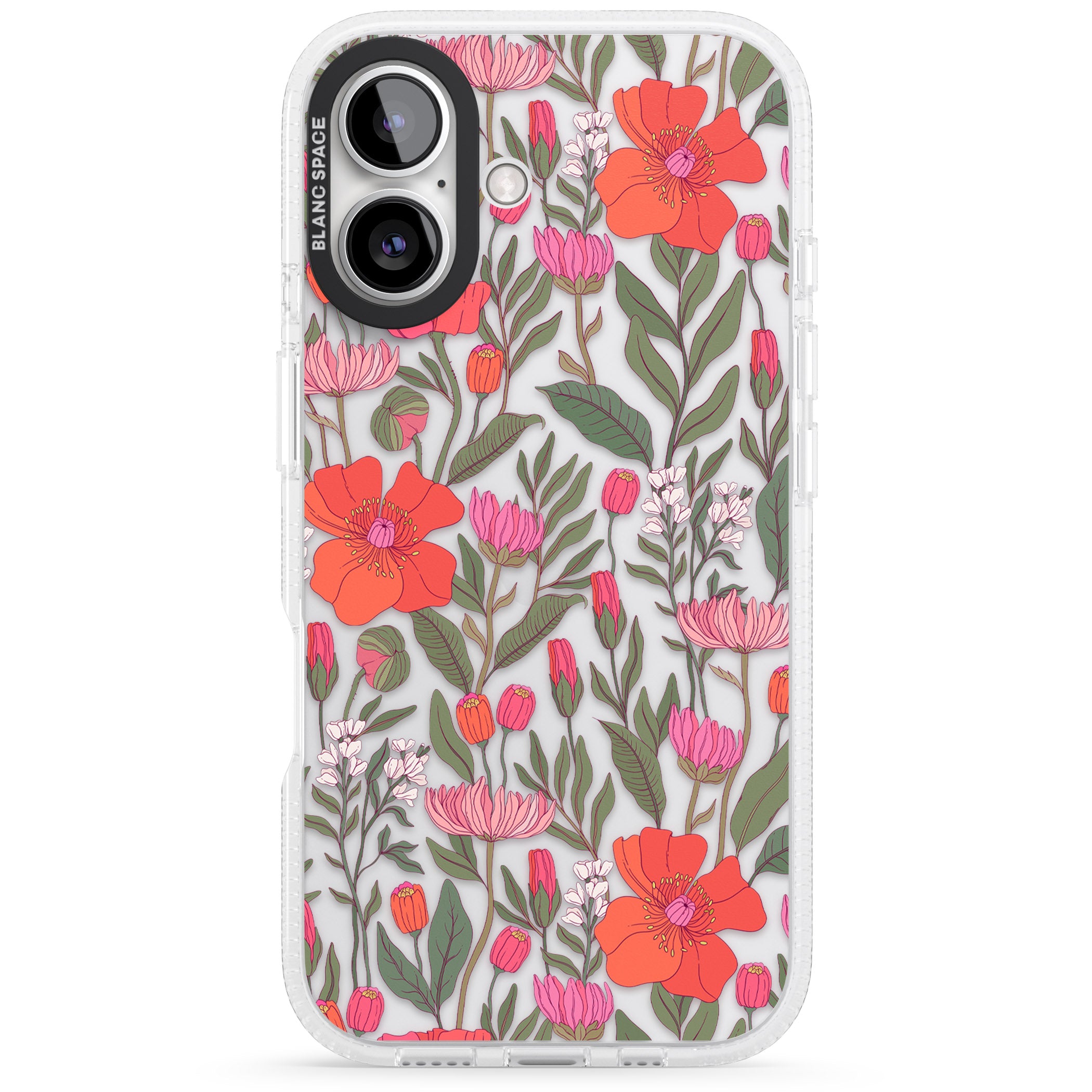 Peachy Floral iPhone 16 / 16 Plus Clear Case Impact Air - Blanc Space