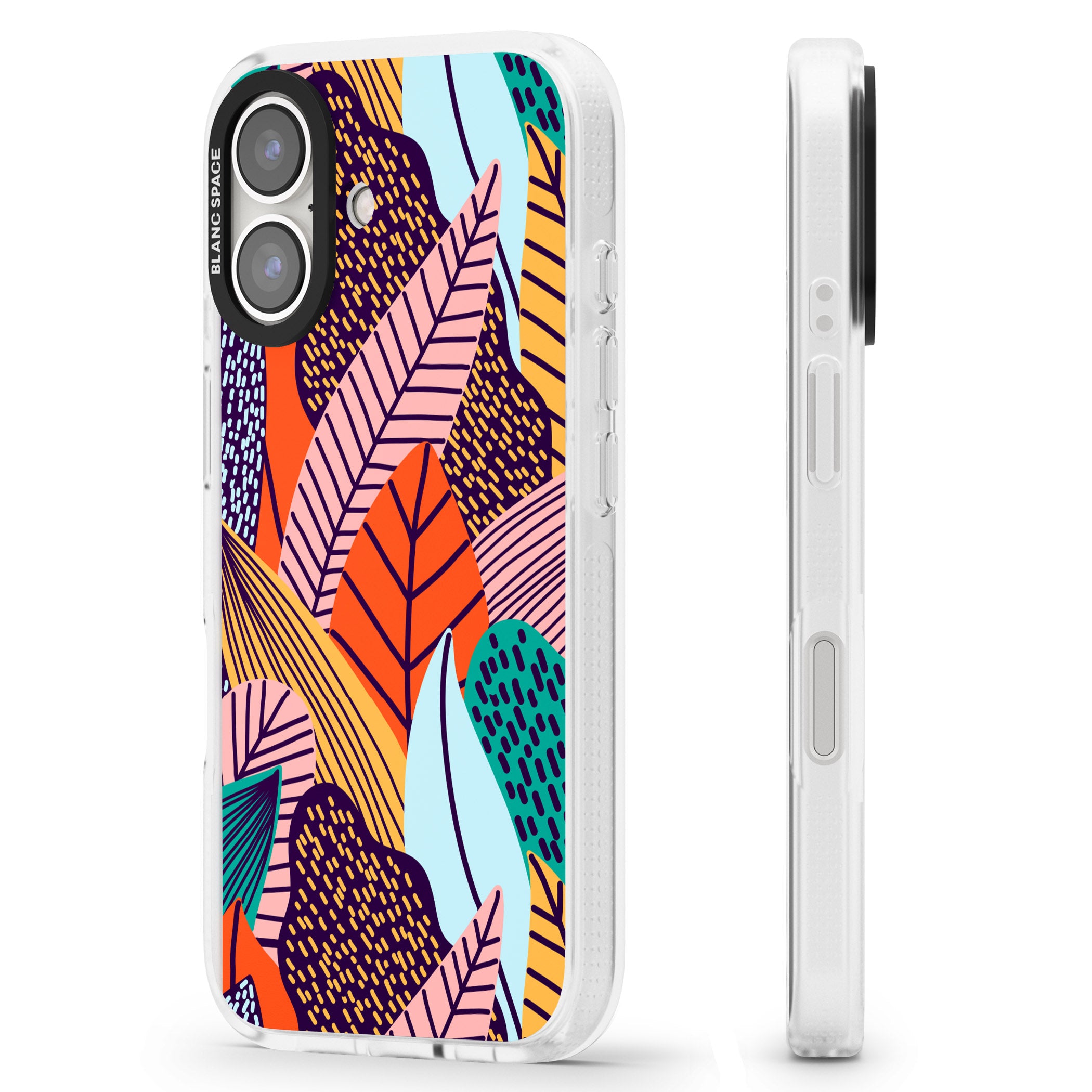 Abstract Leaves iPhone 16 / 16 Plus Clear Case Impact Air - Blanc Space