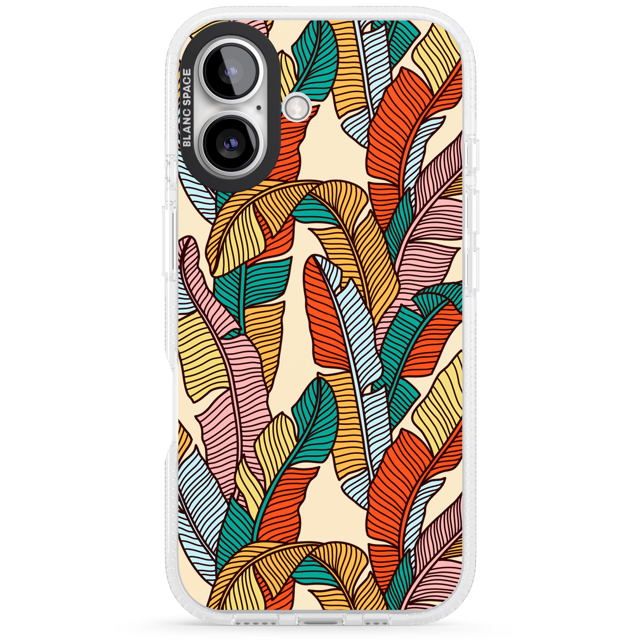 Pastel Palm Leaves iPhone 16 / 16 Plus Clear Case Impact Air - Blanc Space