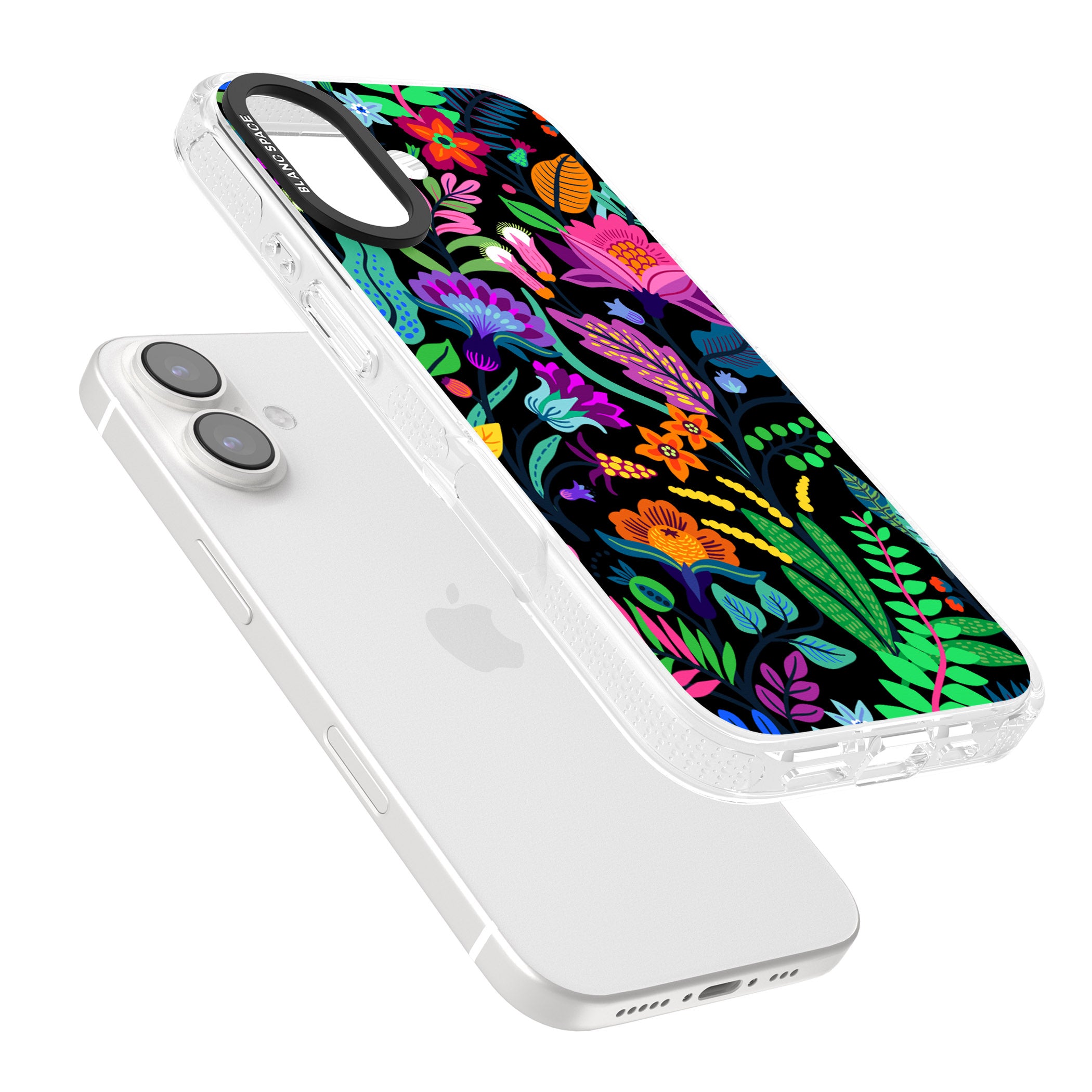Floral Vibe (Black) iPhone 16 / 16 Plus Clear Case Impact Air - Blanc Space