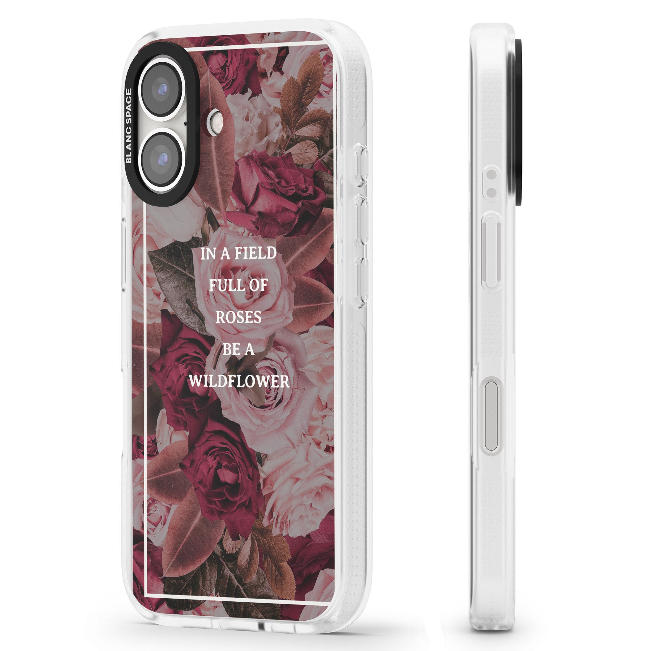 Be a Wildflower Floral Quote iPhone 16 / 16 Plus Clear Case Impact Air - Blanc Space