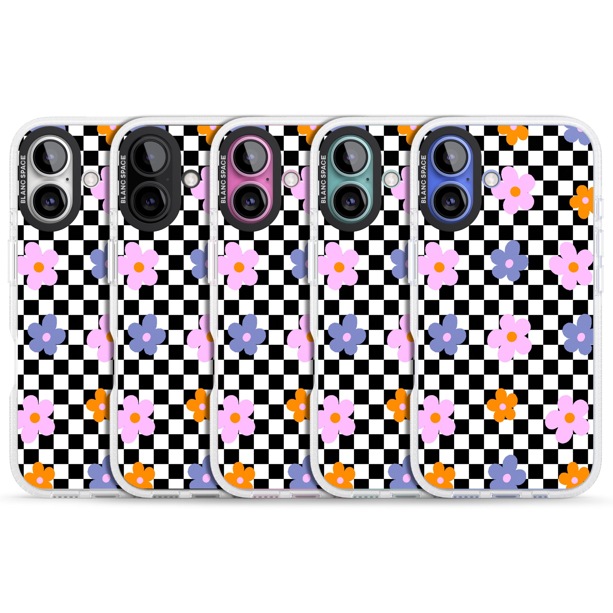 Checkered Blossom iPhone 16 / 16 Plus Clear Case Impact Air - Blanc Space