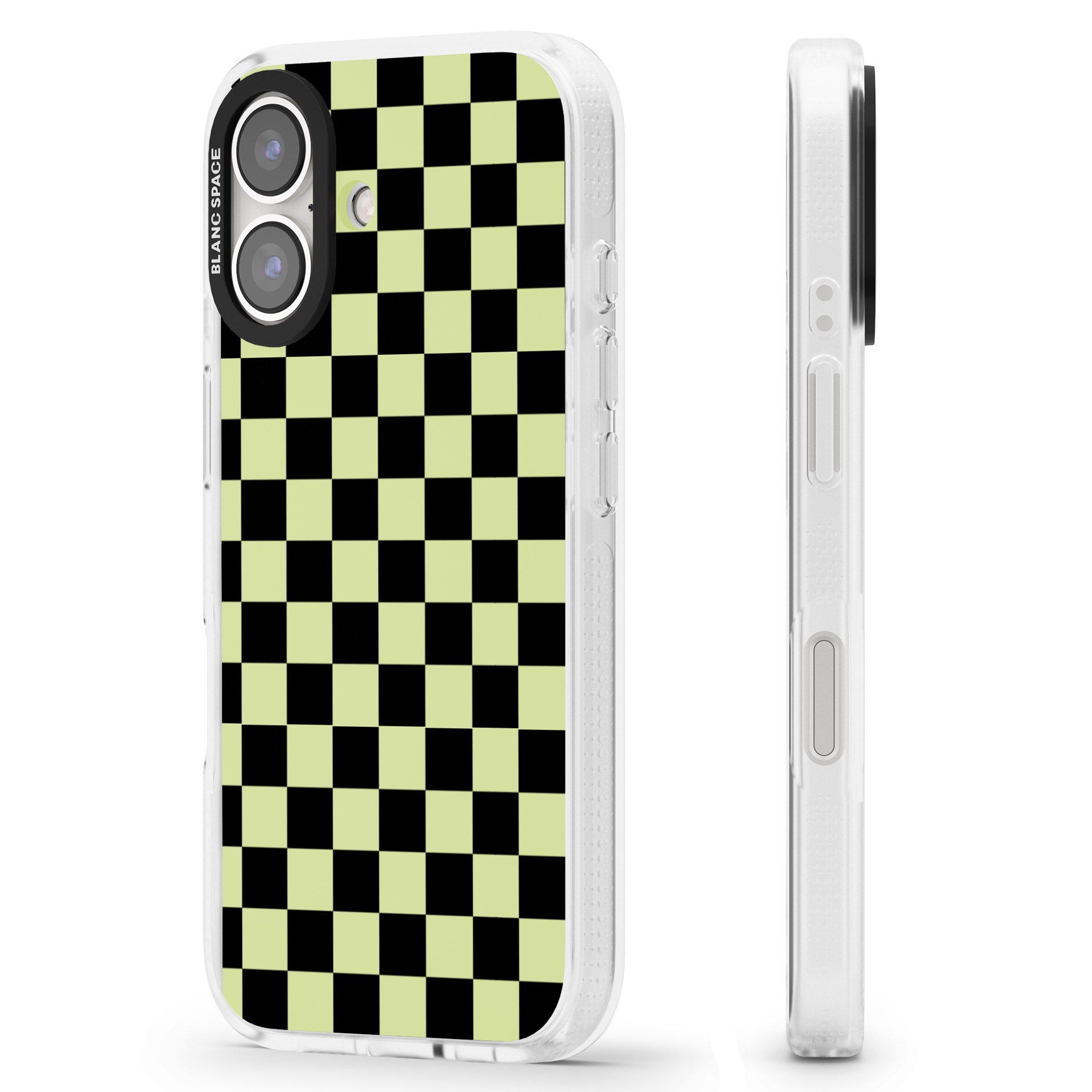 Black & Lime Check iPhone 16 / 16 Plus Clear Case Impact Air - Blanc Space