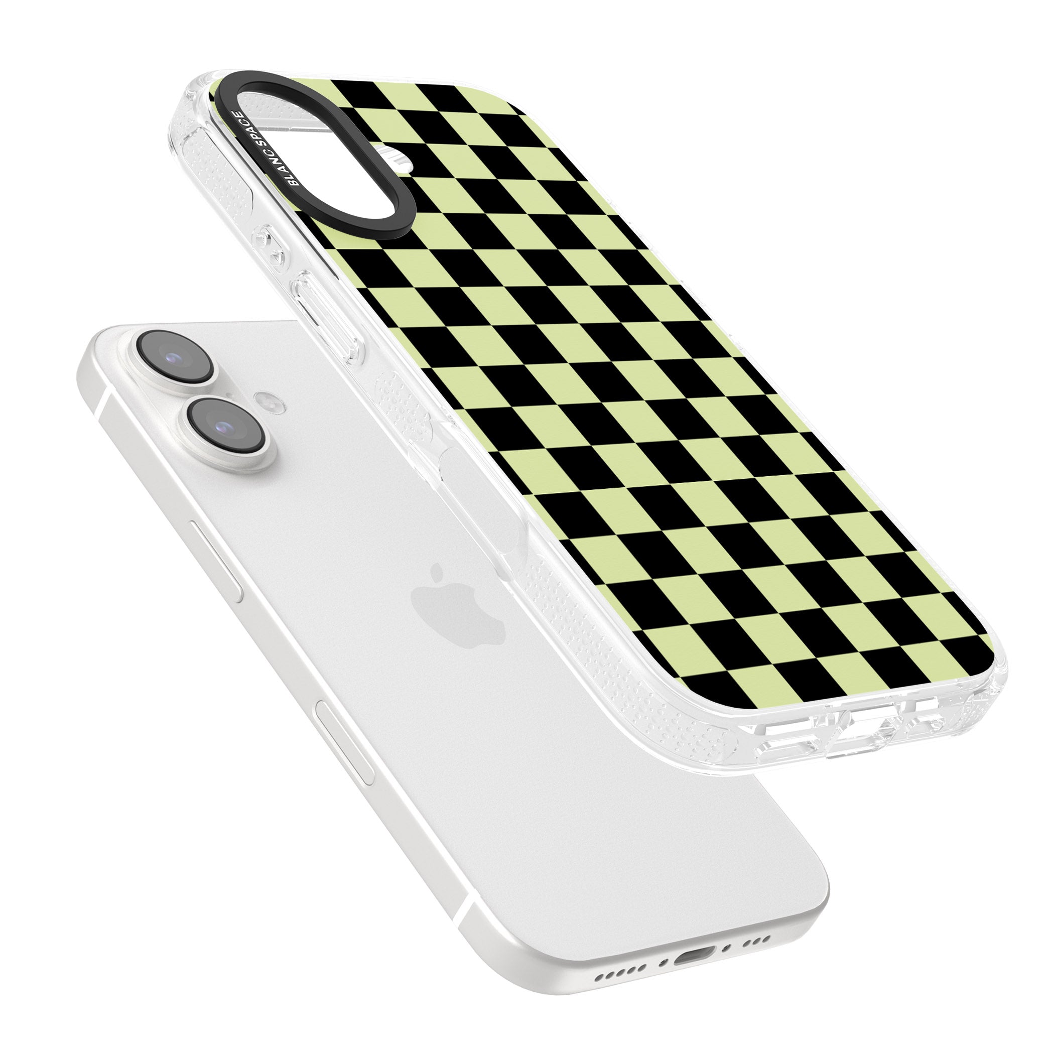 Black & Lime Check iPhone 16 / 16 Plus Clear Case Impact Air - Blanc Space
