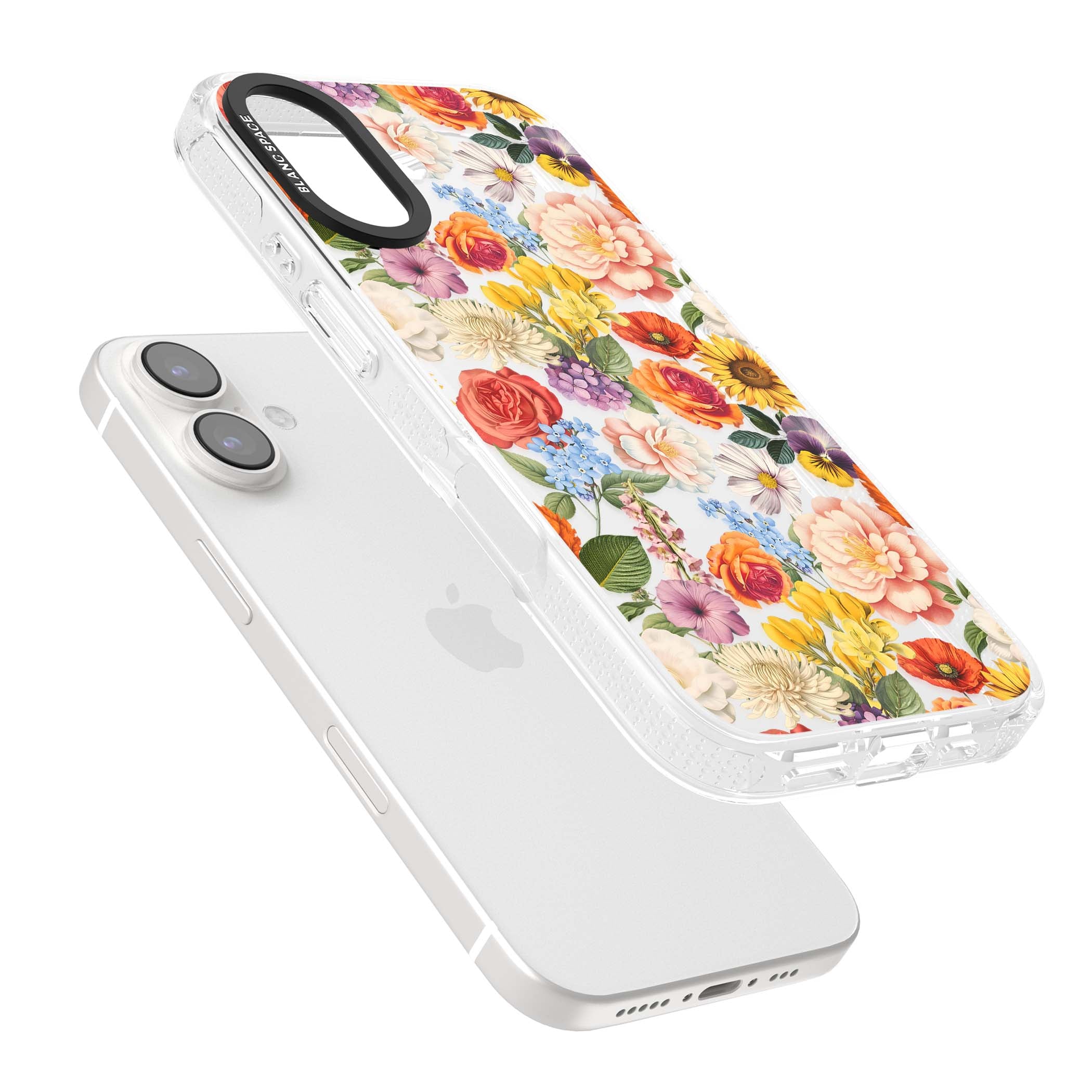 Bloom Basket floral iPhone case featuring cottage garden flowers including peonies, sunflowers, and wildflowers in pastel col | Clear Case Impact Air case for iPhone 16, iPhone 16 Plus
