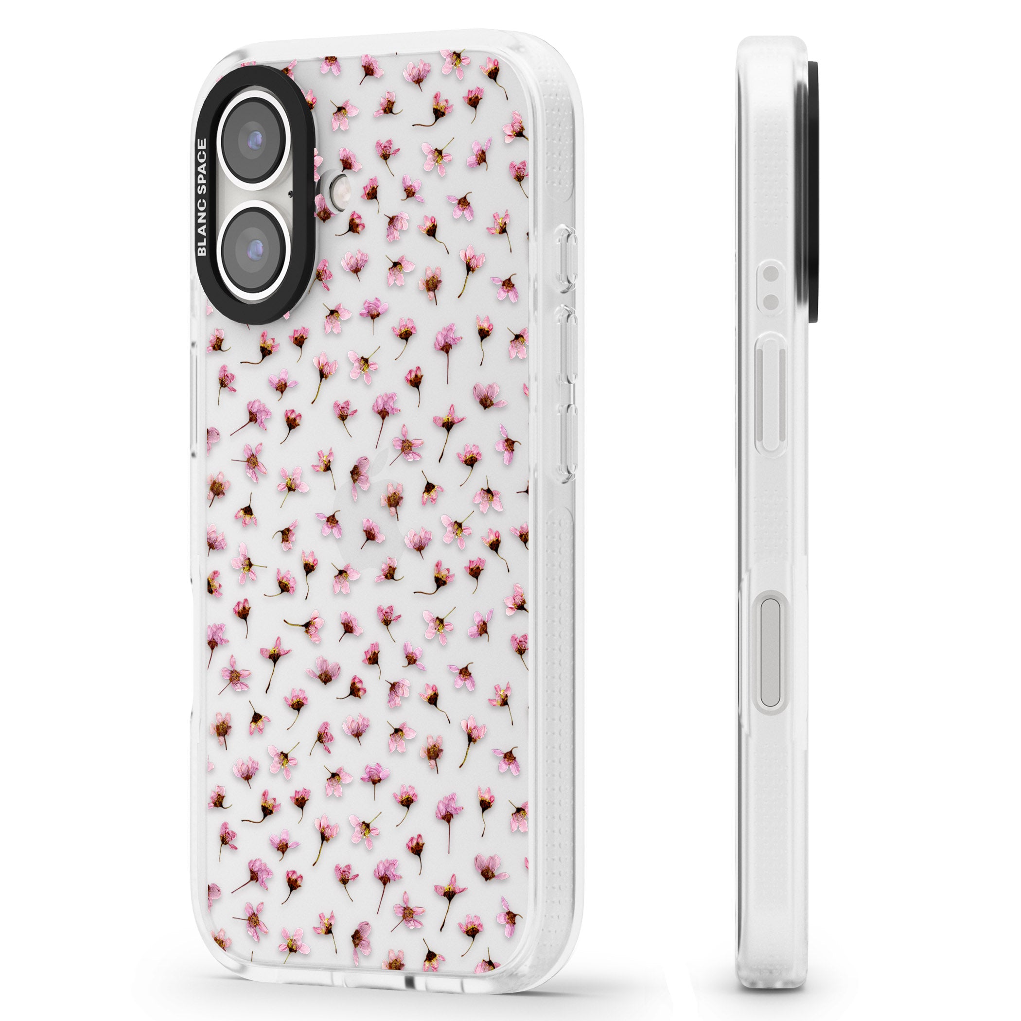 Small Pink Blossoms Transparent Design iPhone 16 / 16 Plus Clear Case Impact Air - Blanc Space