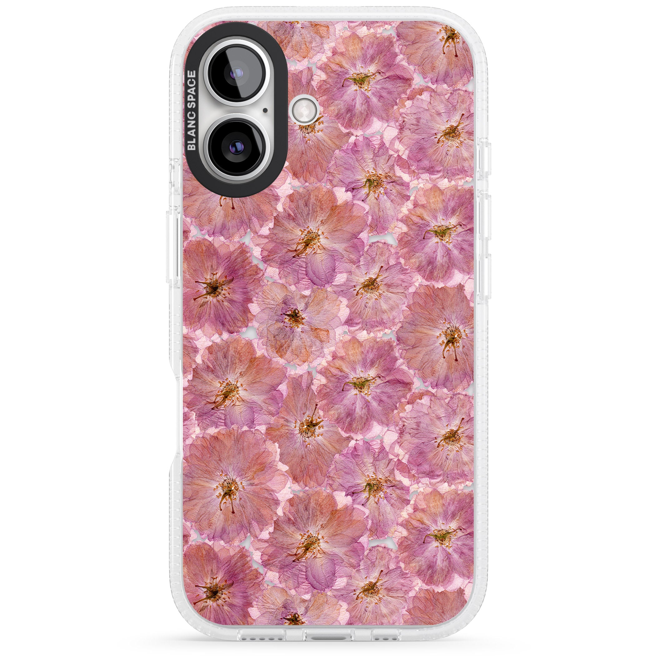 Large Pink Flowers Transparent Design iPhone 16 / 16 Plus Clear Case Impact Air - Blanc Space