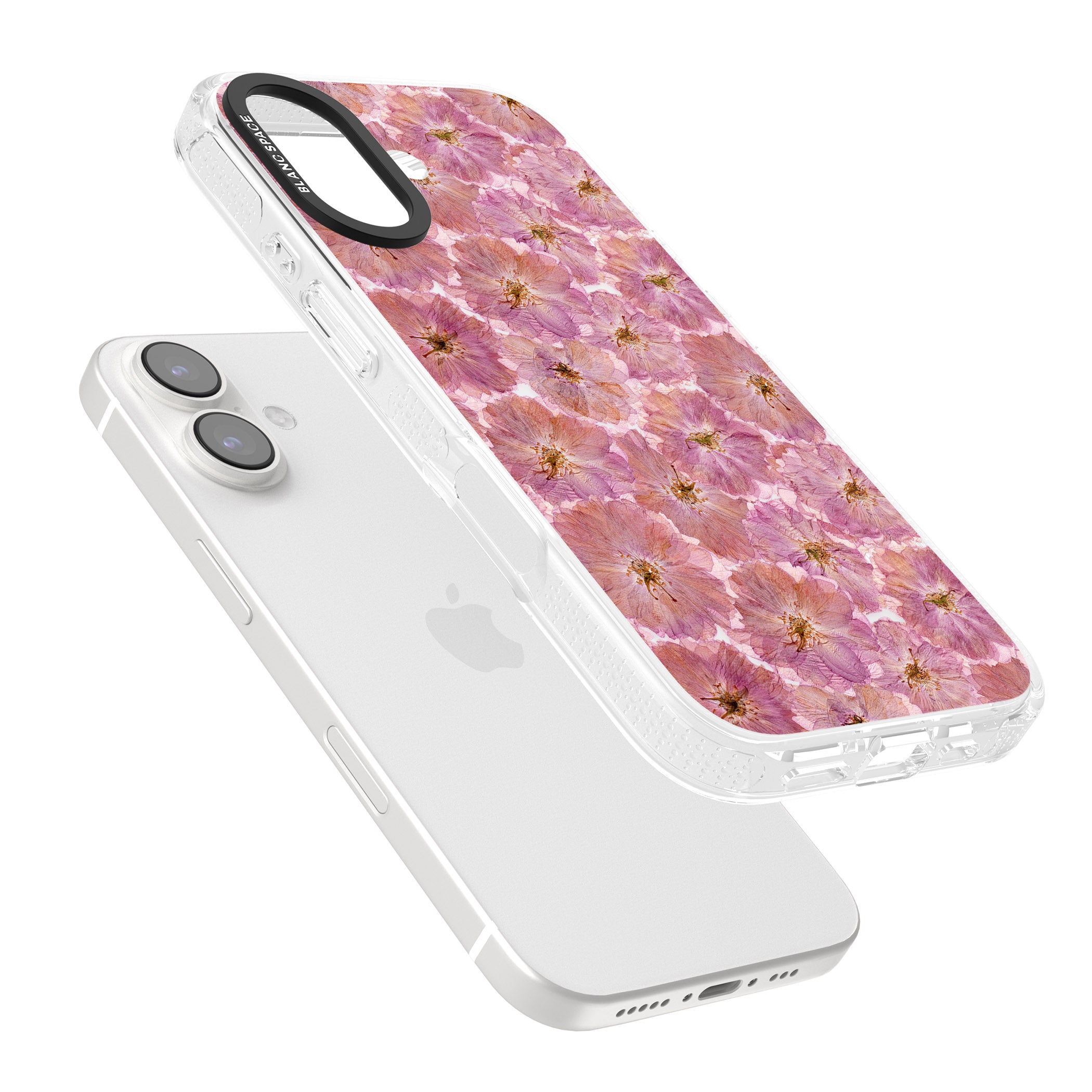 Large Pink Flowers Transparent Design iPhone 16 / 16 Plus Clear Case Impact Air - Blanc Space