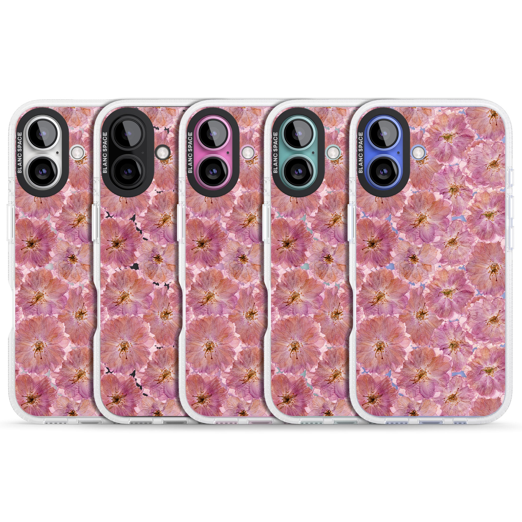 Large Pink Flowers Transparent Design iPhone 16 / 16 Plus Clear Case Impact Air - Blanc Space