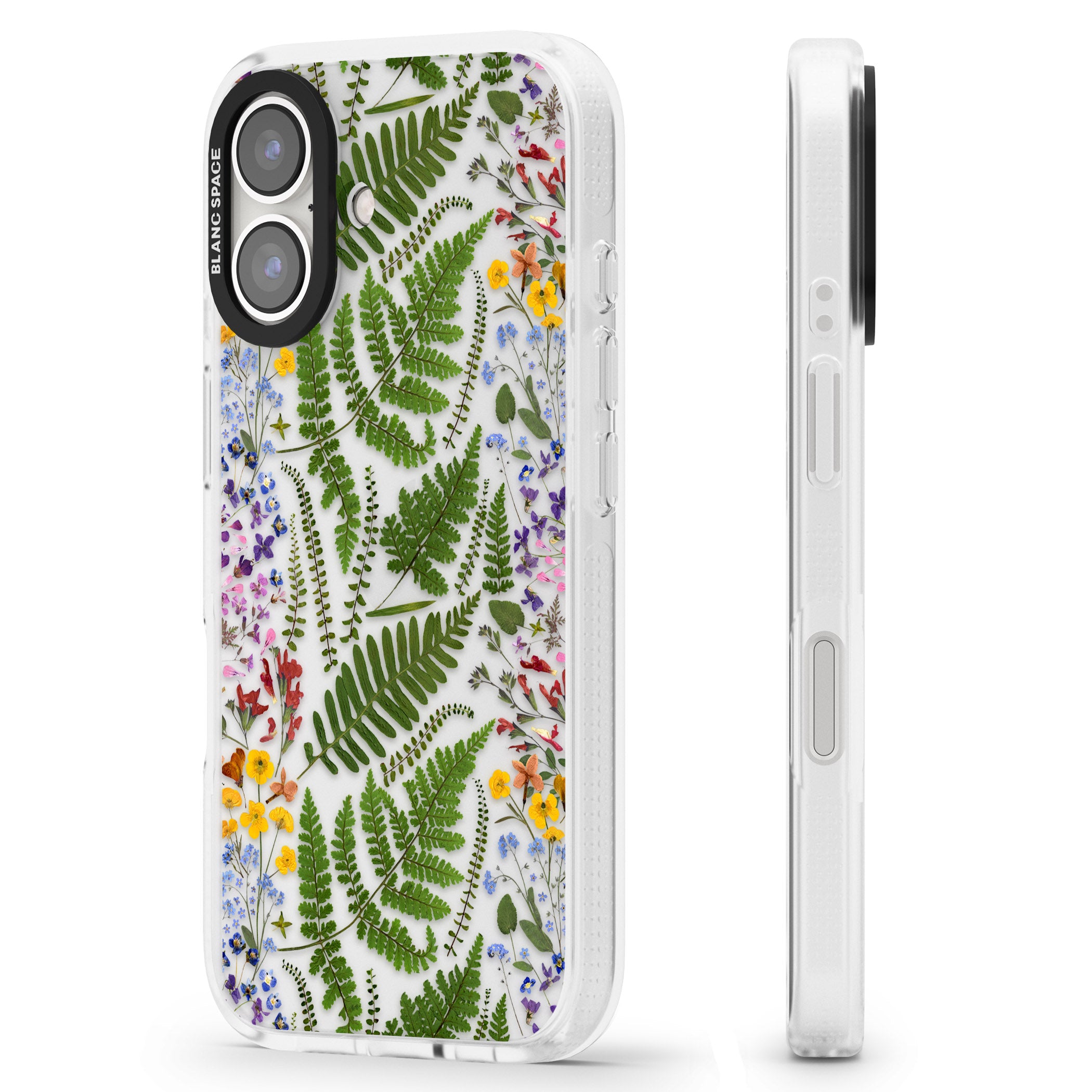 Busy Floral and Fern Design iPhone 16 / 16 Plus Clear Case Impact Air - Blanc Space