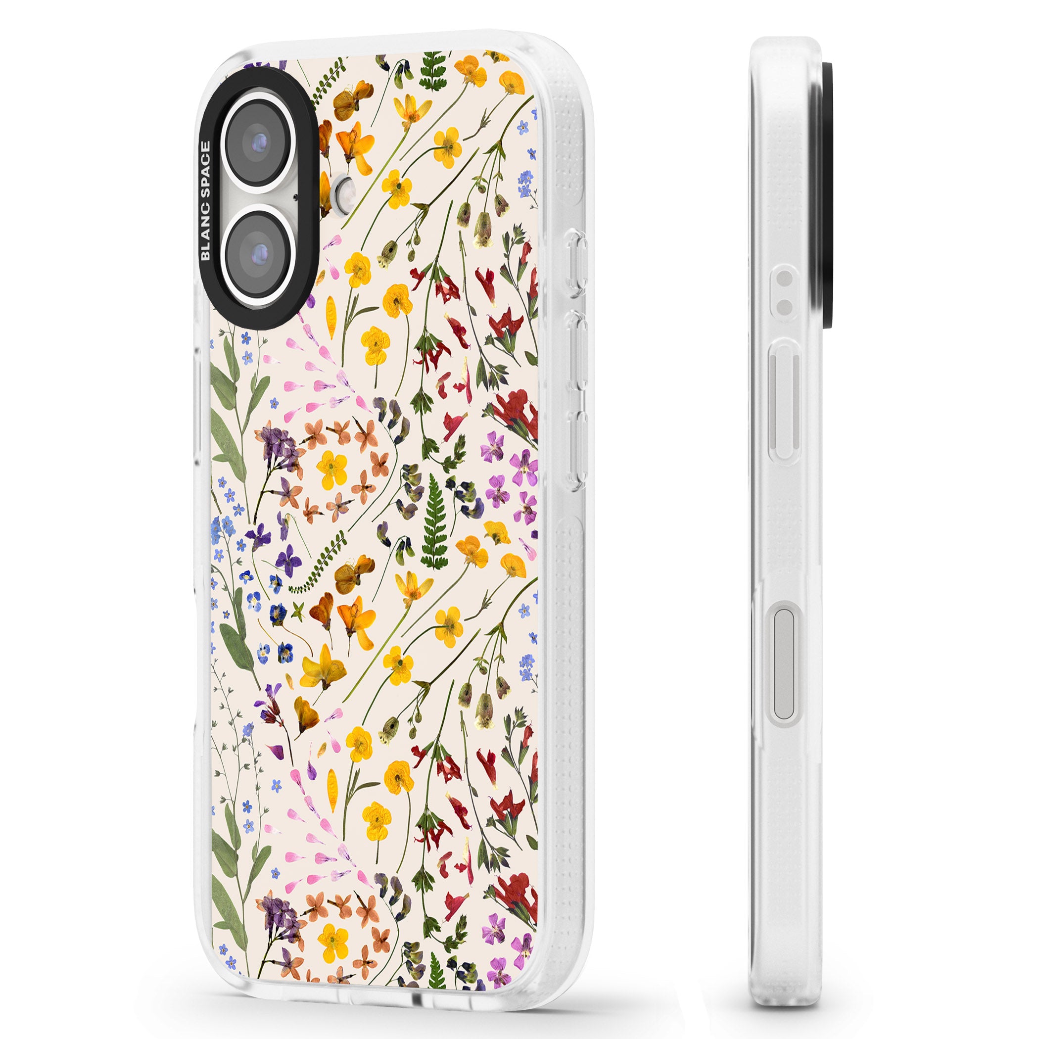 Wildflower & Leaves Cluster Design - Cream iPhone 16 / 16 Plus Clear Case Impact Air - Blanc Space
