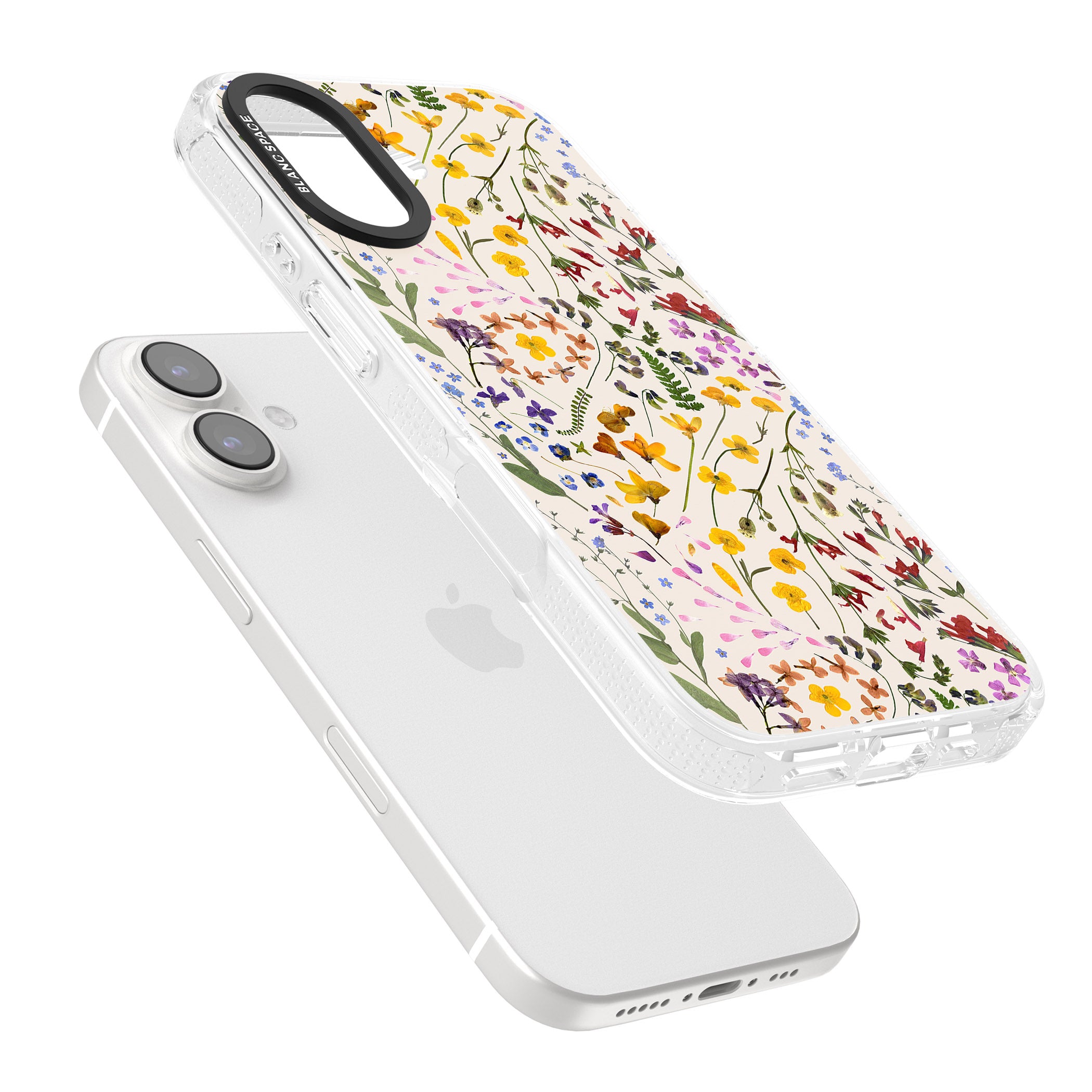Wildflower & Leaves Cluster Design - Cream iPhone 16 / 16 Plus Clear Case Impact Air - Blanc Space