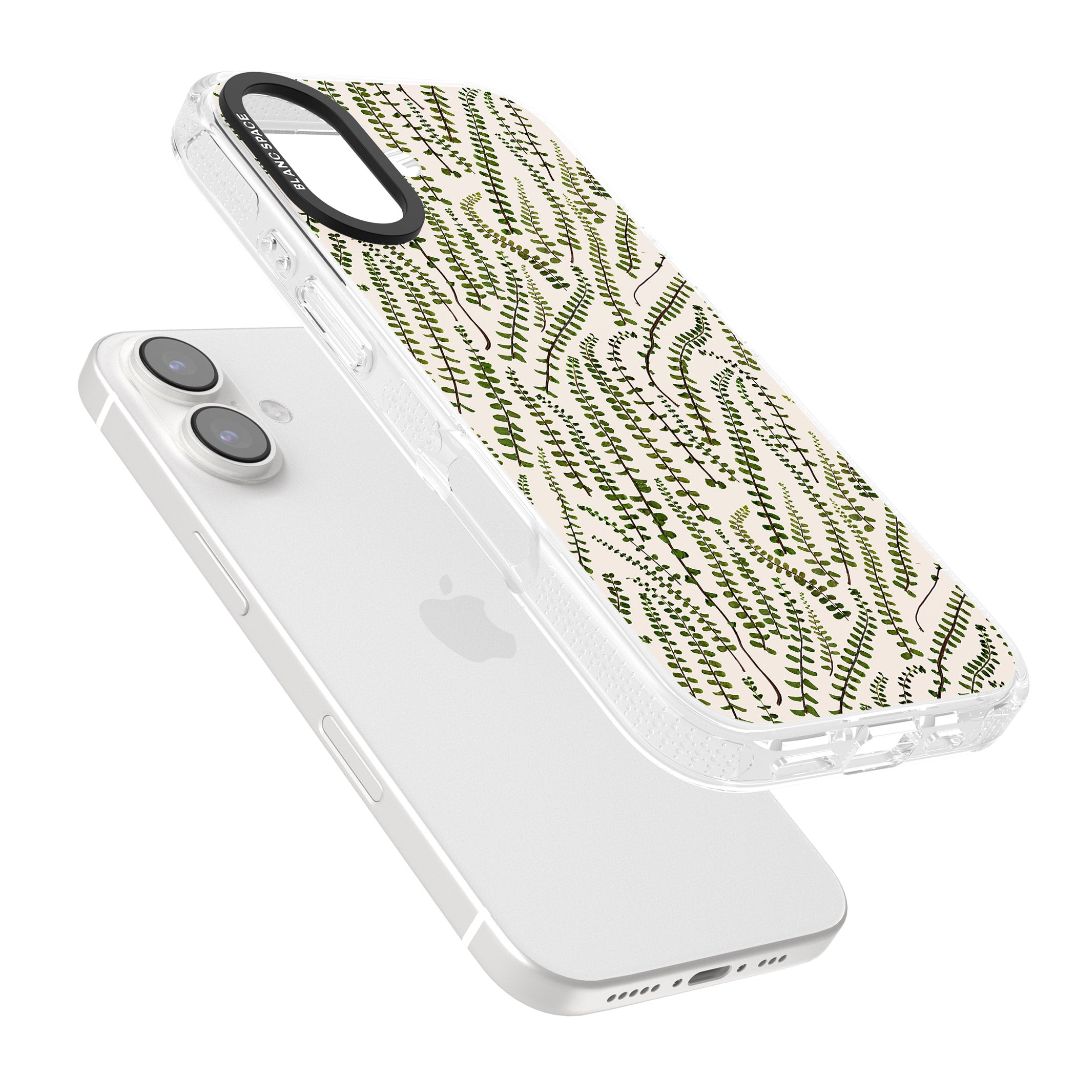 Fern Leaf Pattern Design - Cream iPhone 16 / 16 Plus Clear Case Impact Air - Blanc Space