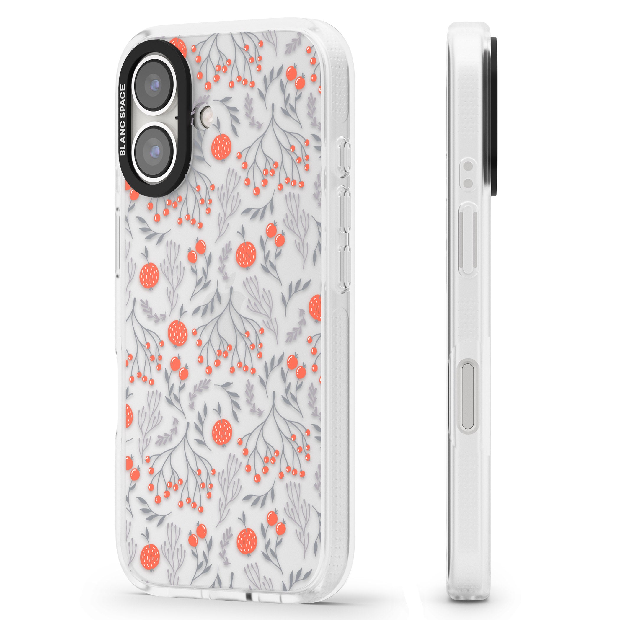Red Fruits Transparent Floral iPhone 16 / 16 Plus Clear Case Impact Air - Blanc Space