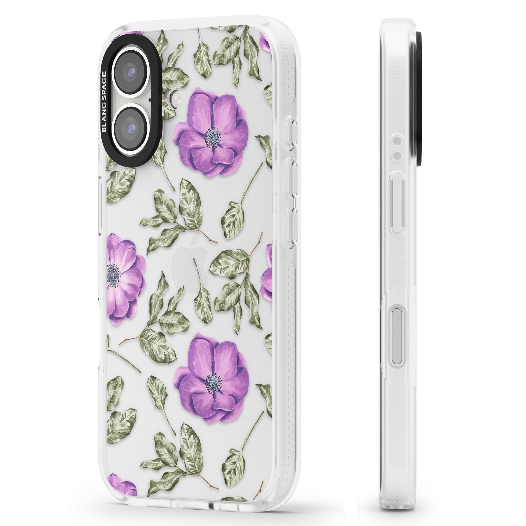 Purple Blossoms Transparent Floral iPhone 16 / 16 Plus Clear Case Impact Air - Blanc Space