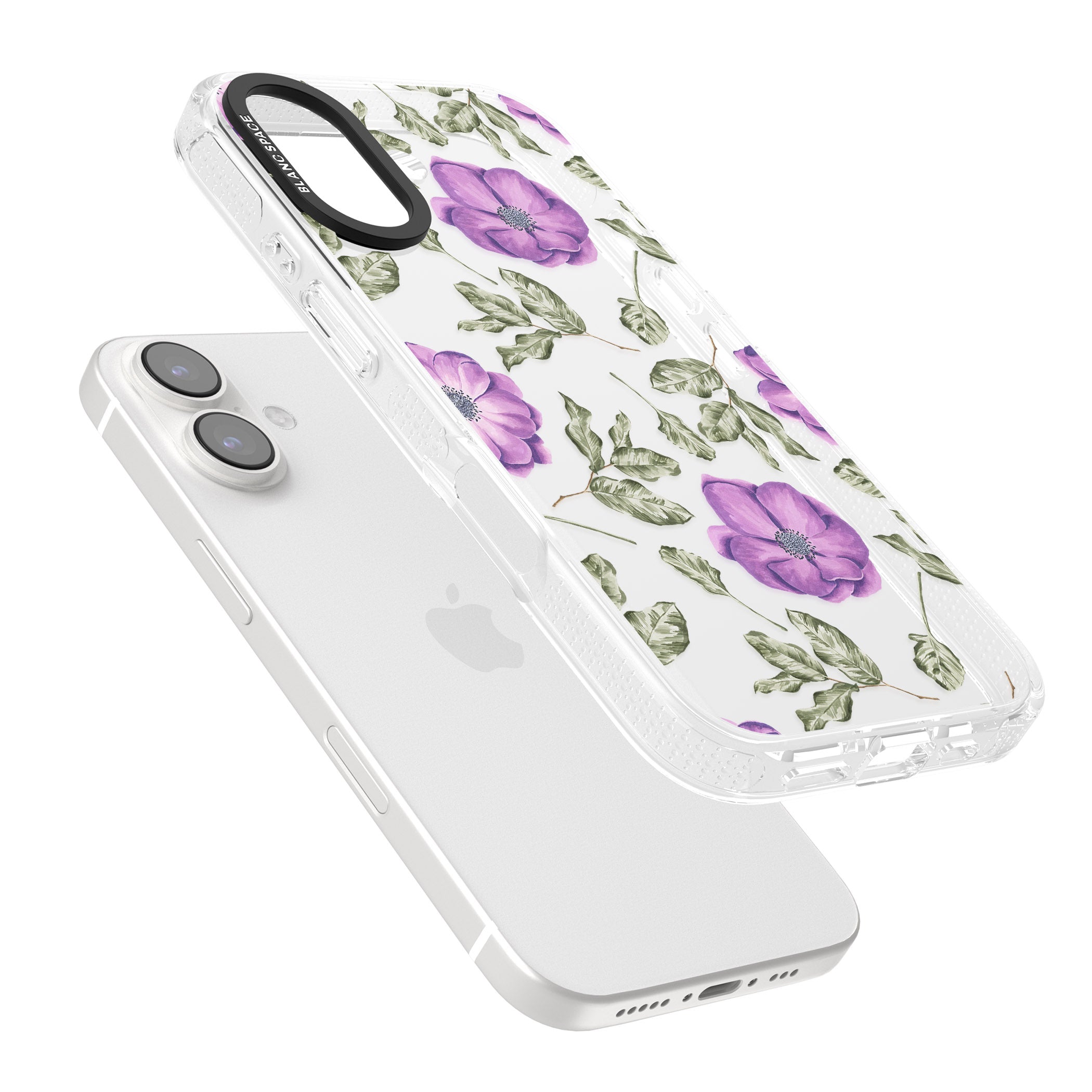 Purple Blossoms Transparent Floral iPhone 16 / 16 Plus Clear Case Impact Air - Blanc Space