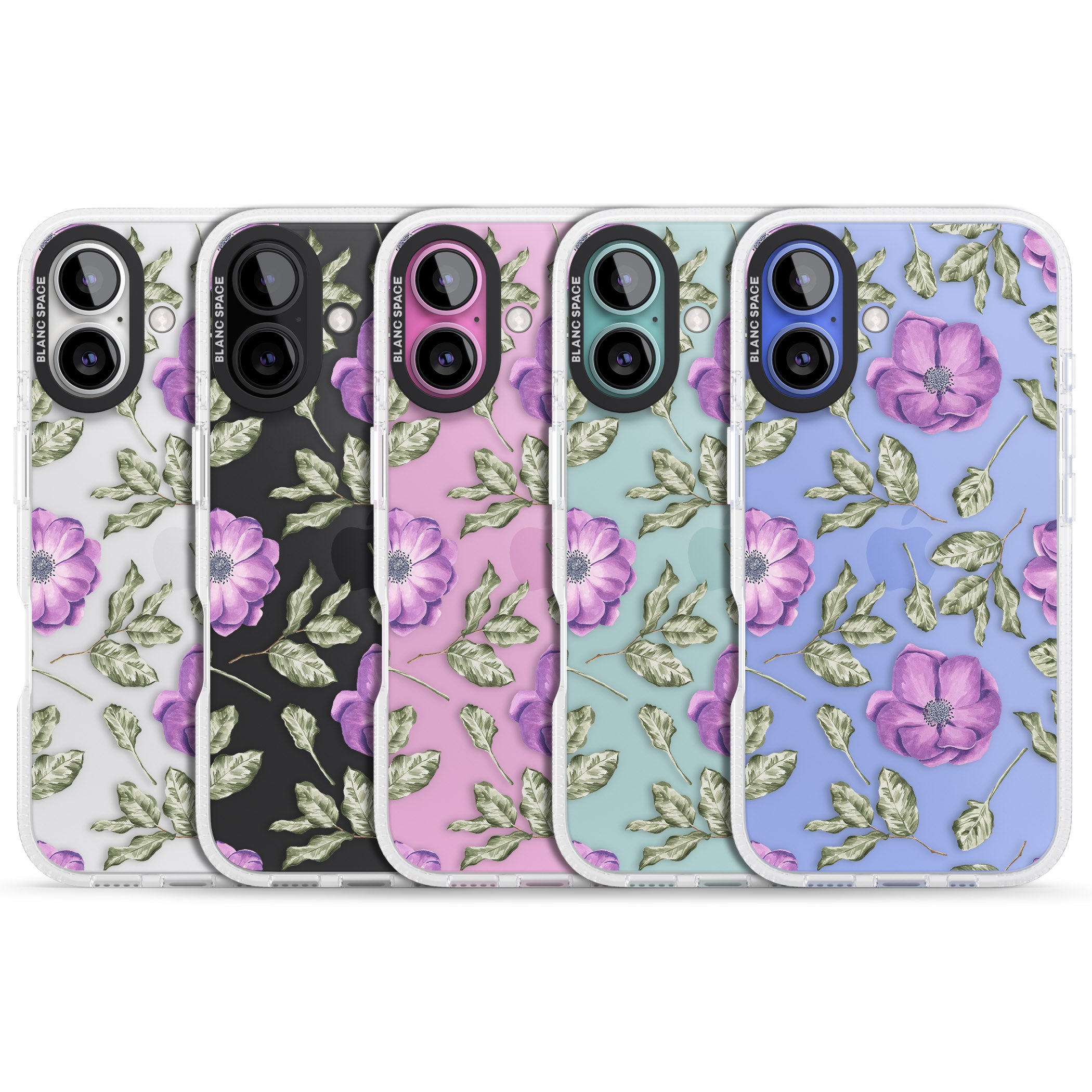 Purple Blossoms Transparent Floral iPhone 16 / 16 Plus Clear Case Impact Air - Blanc Space