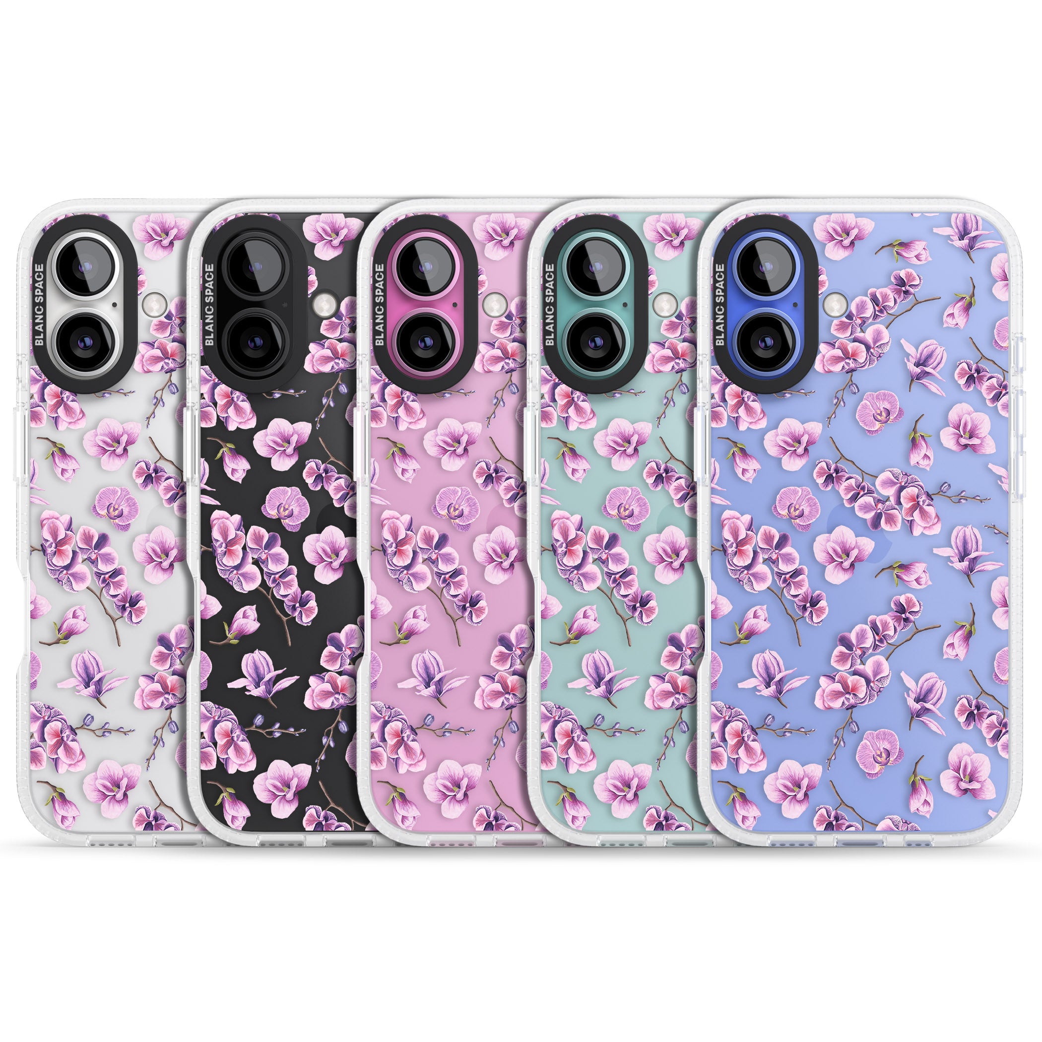 Purple Orchids Transparent Floral iPhone 16 / 16 Plus Clear Case Impact Air - Blanc Space