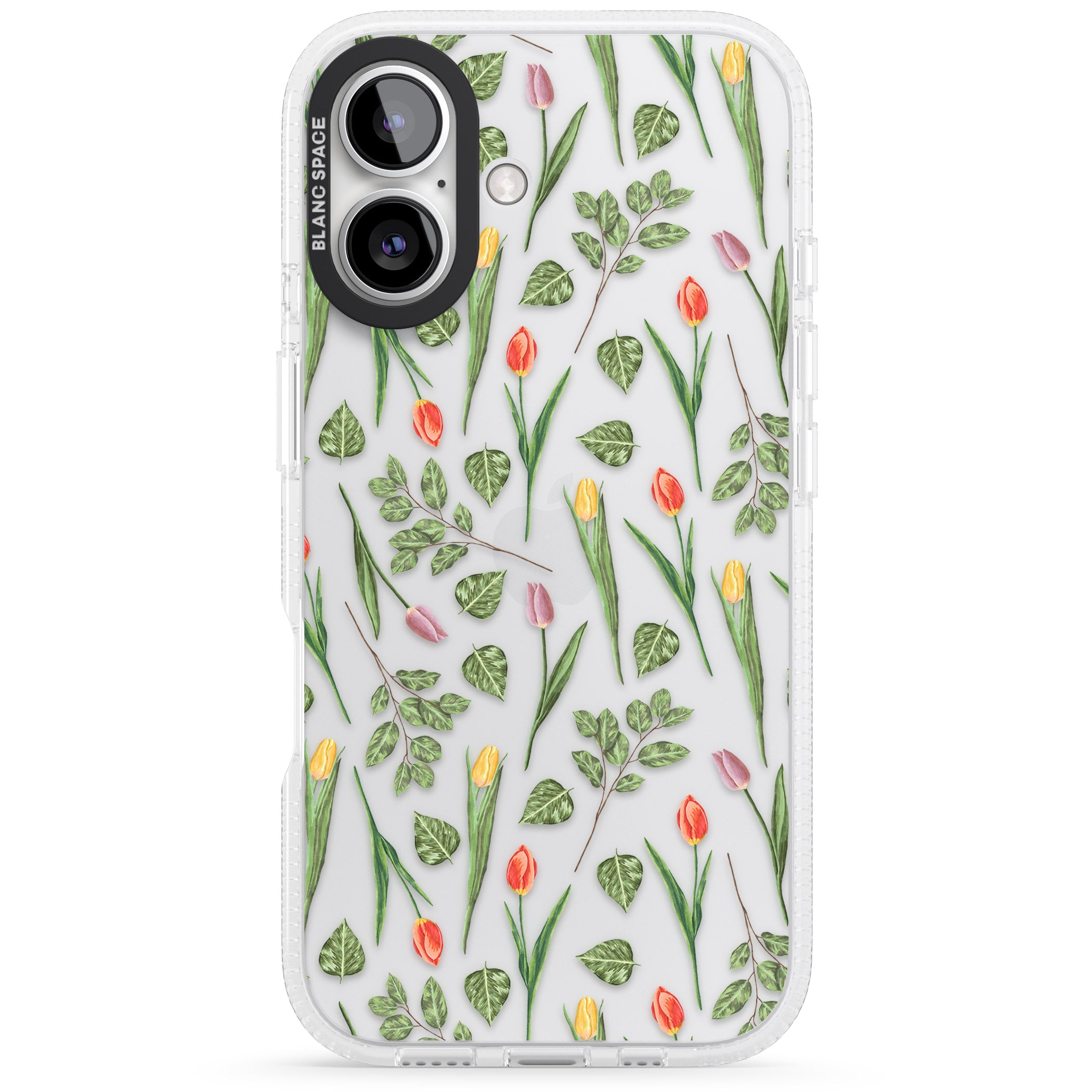 Spring Tulips Transparent Floral iPhone 16 / 16 Plus Clear Case Impact Air - Blanc Space