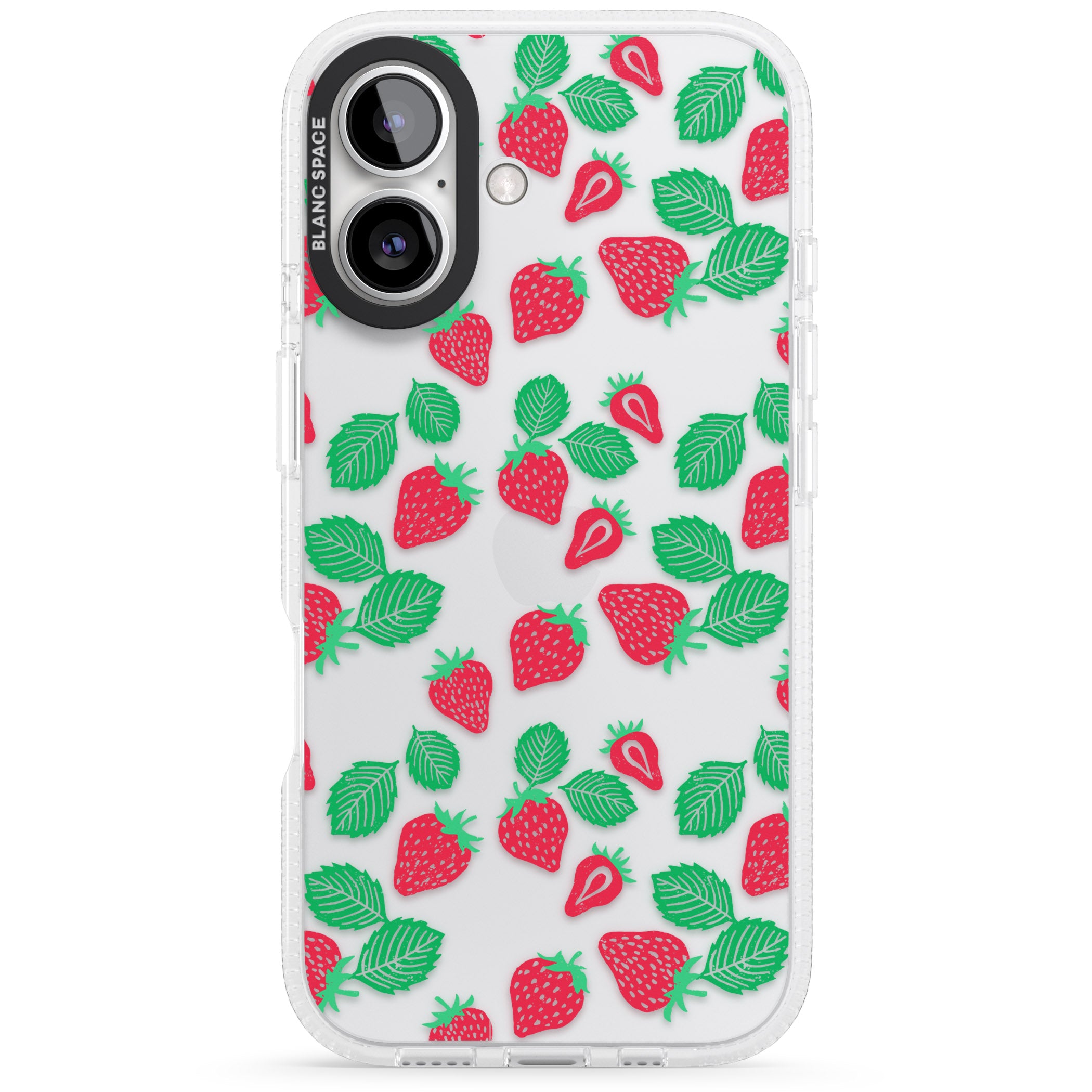 Strawberry Pattern iPhone 16 / 16 Plus Clear Case Impact Air - Blanc Space