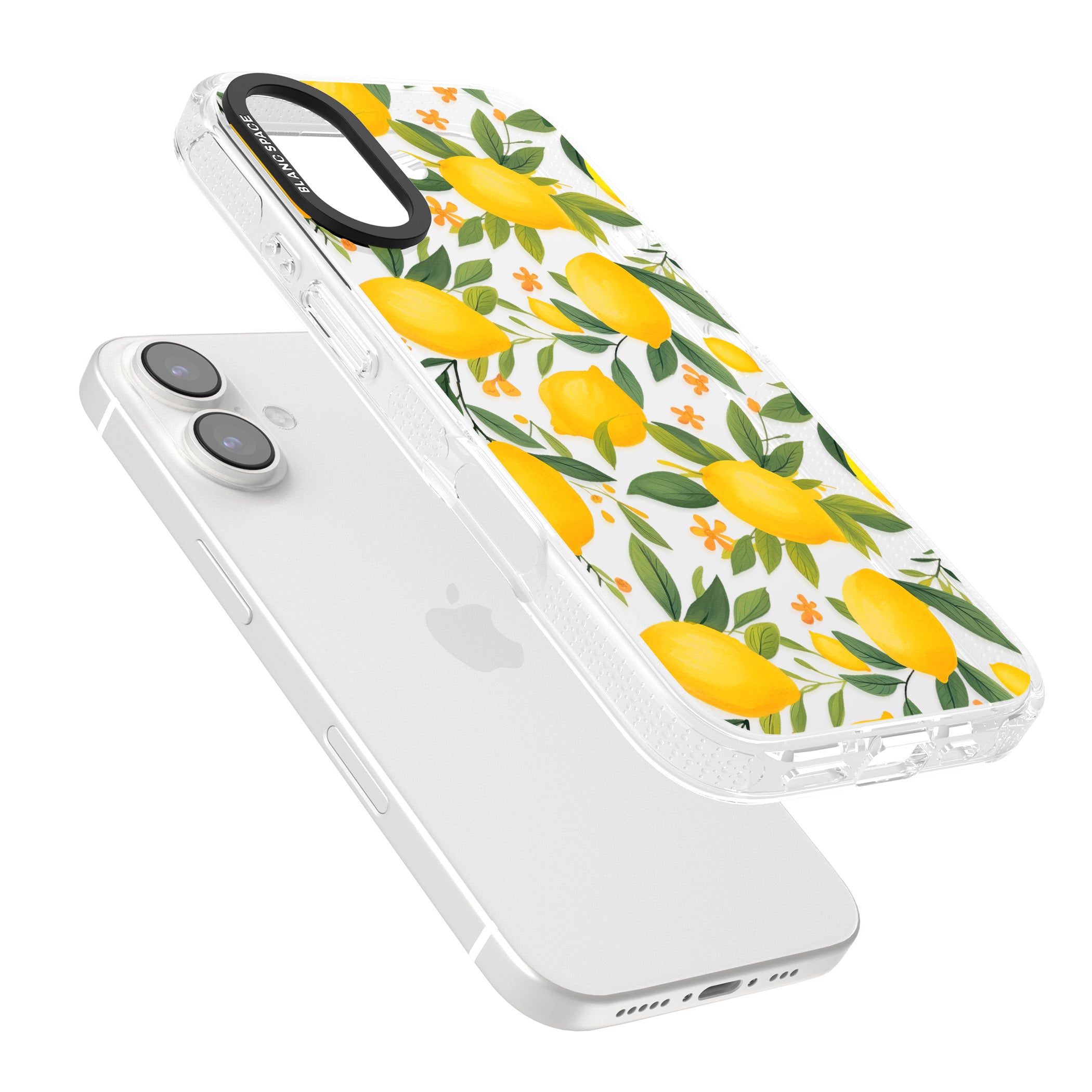 Lemon Pattern iPhone 16 / 16 Plus Clear Case Impact Air - Blanc Space