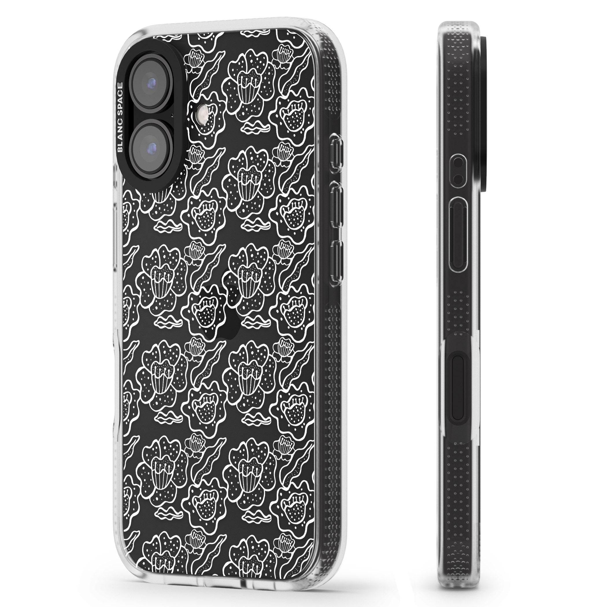 Funky Floral Patterns White on Clear iPhone 16 / 16 Plus Clear Case Impact Air - Blanc Space