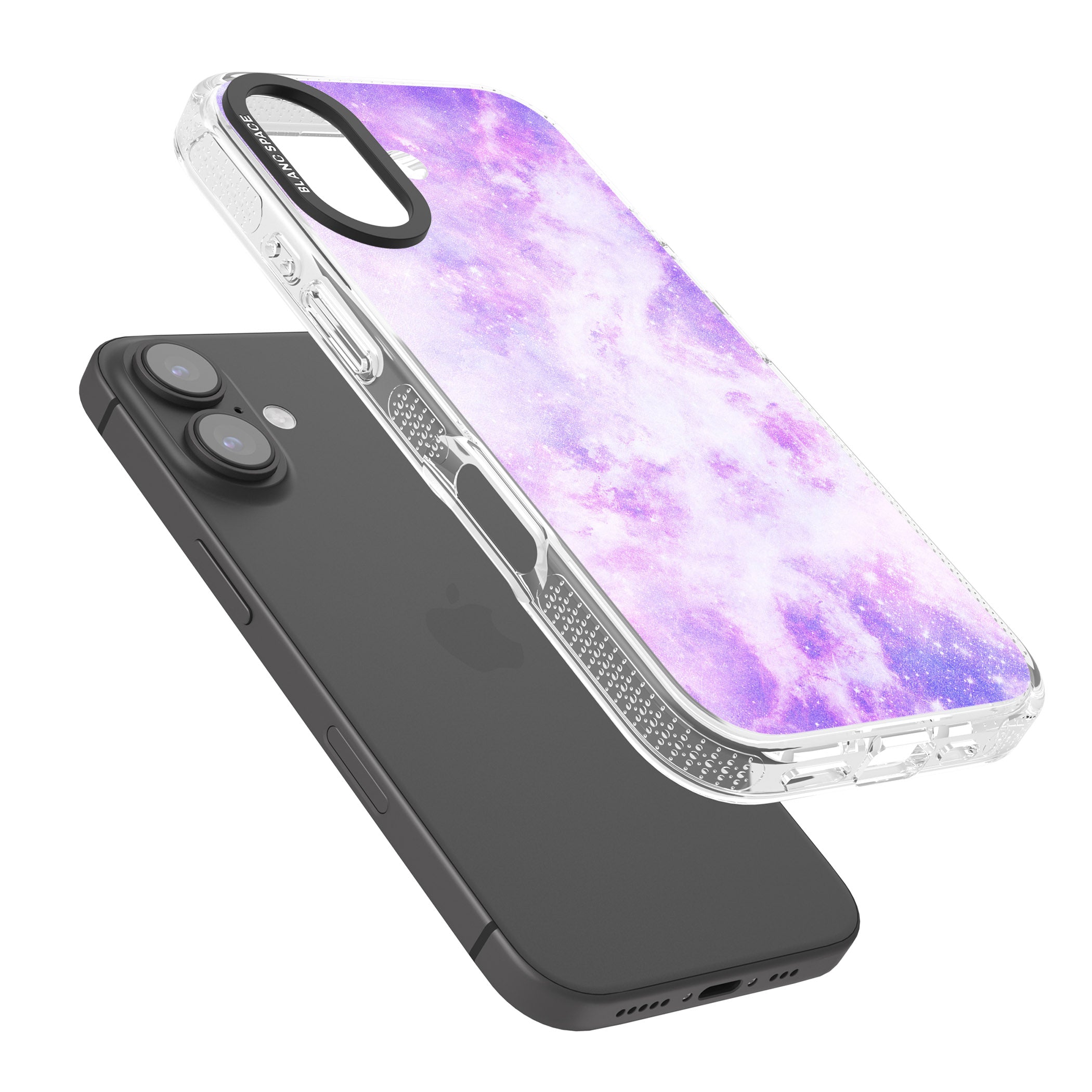 Purple Galaxy Pattern Design iPhone 16 / 16 Plus Clear Case Impact Air - Blanc Space