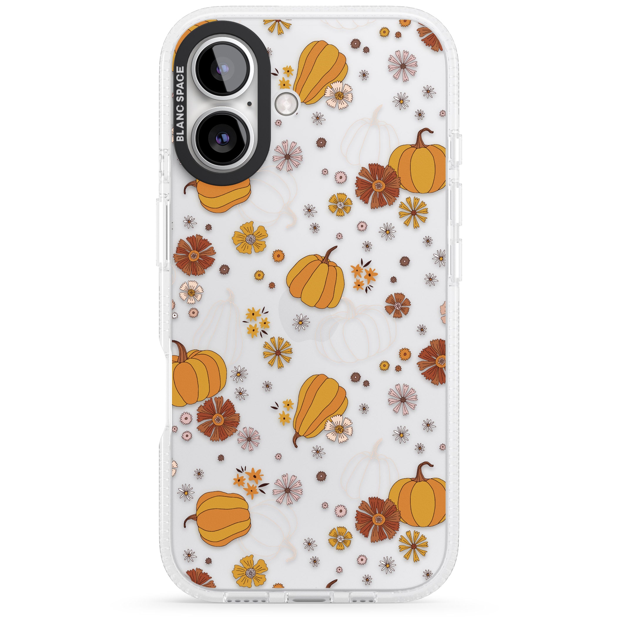 Halloween Pumpkins and Flowers iPhone 16 / 16 Plus Clear Case Impact Air - Blanc Space