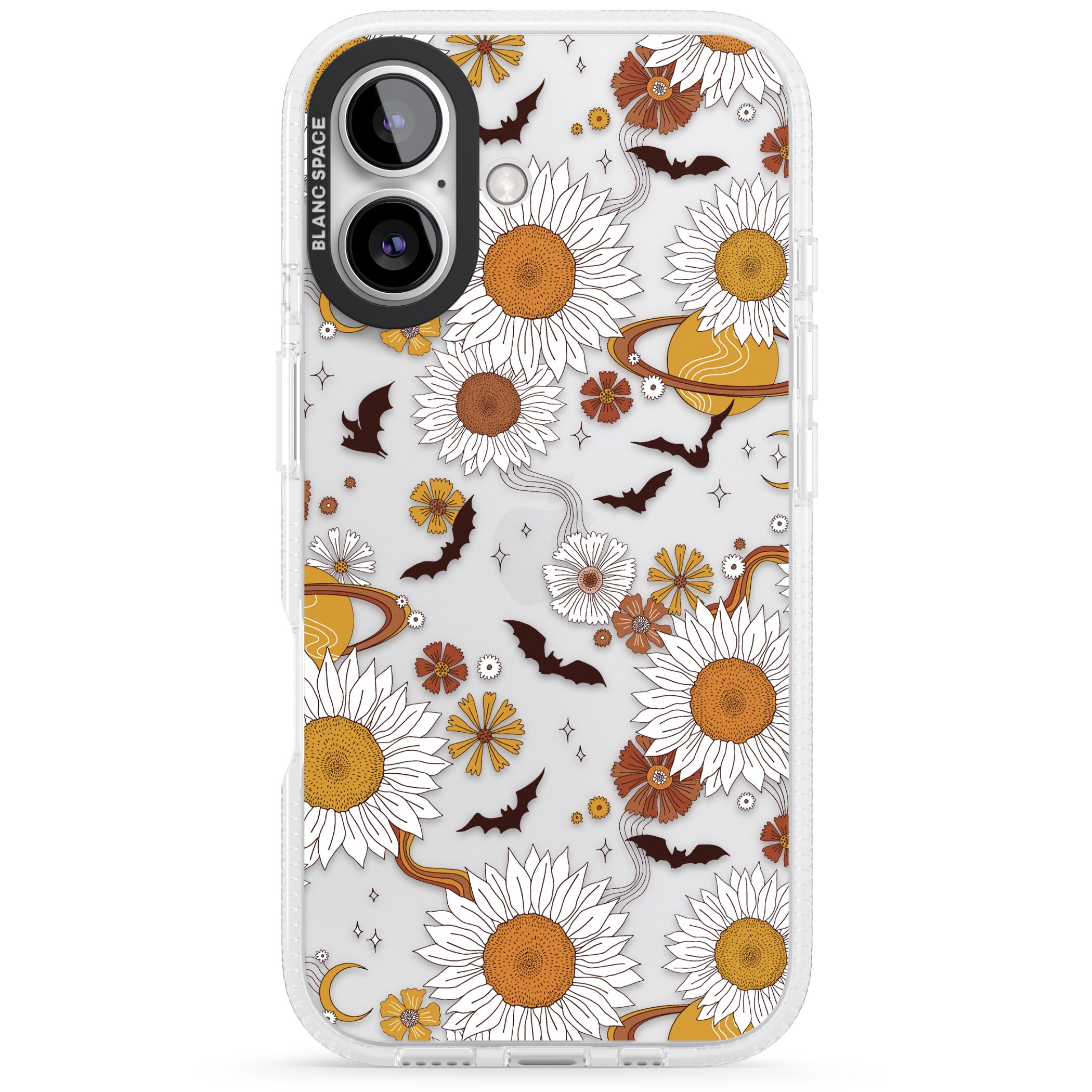 Halloween Bats and Planets iPhone 16 / 16 Plus Clear Case Impact Air - Blanc Space