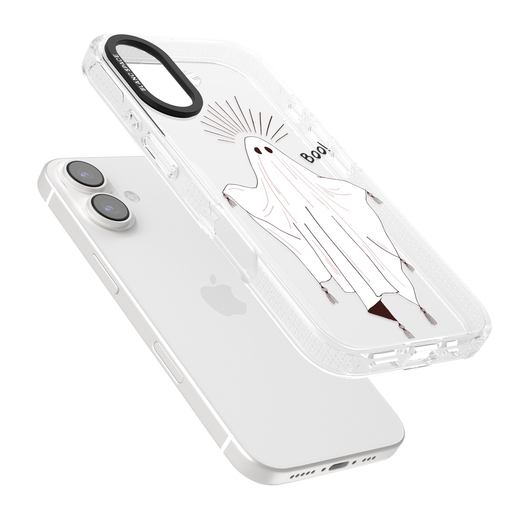 BOO! iPhone 16 / 16 Plus Clear Case Impact Air - Blanc Space