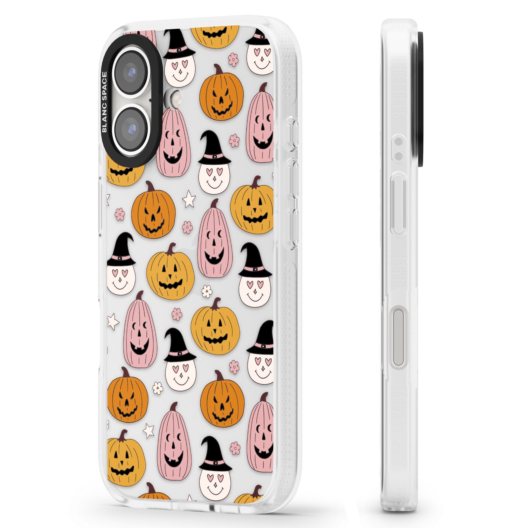 Witches and Pumpkins Pattern iPhone 16 / 16 Plus Clear Case Impact Air - Blanc Space