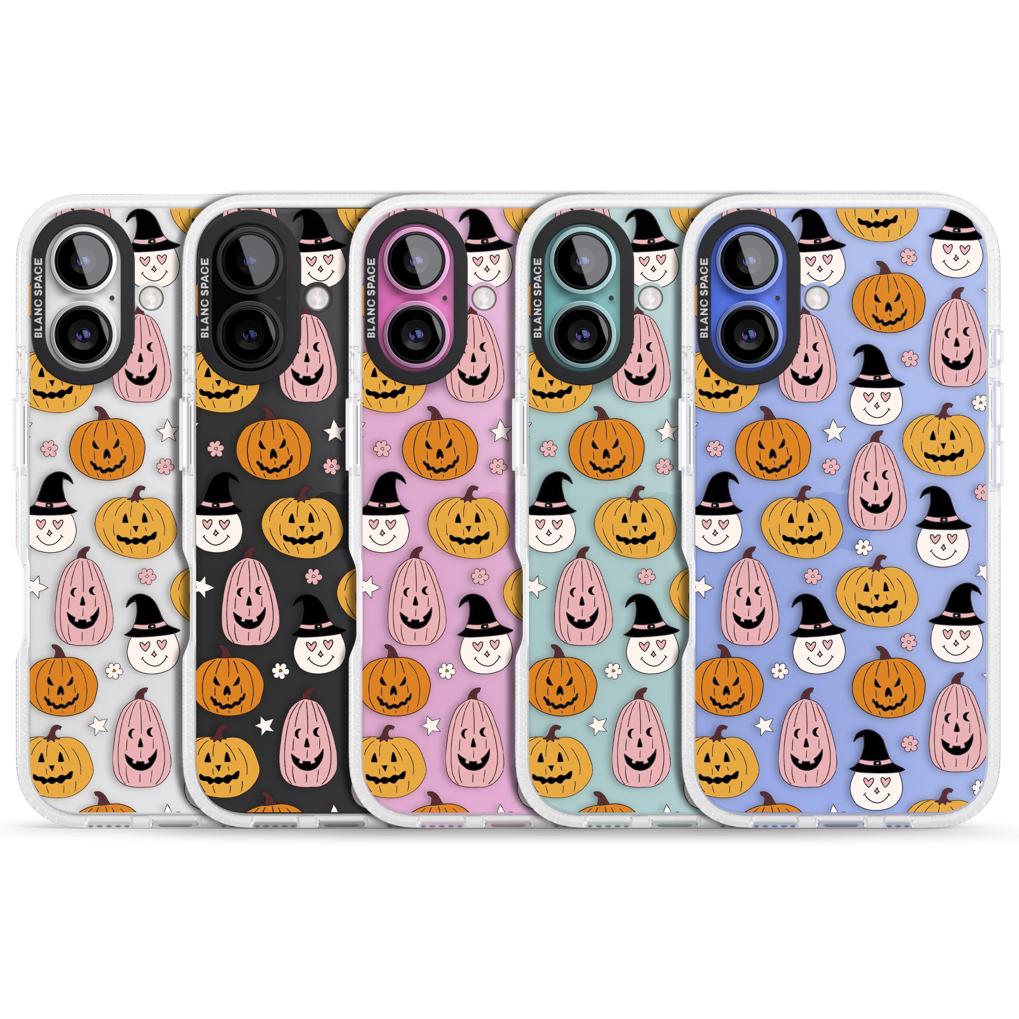 Witches and Pumpkins Pattern iPhone 16 / 16 Plus Clear Case Impact Air - Blanc Space